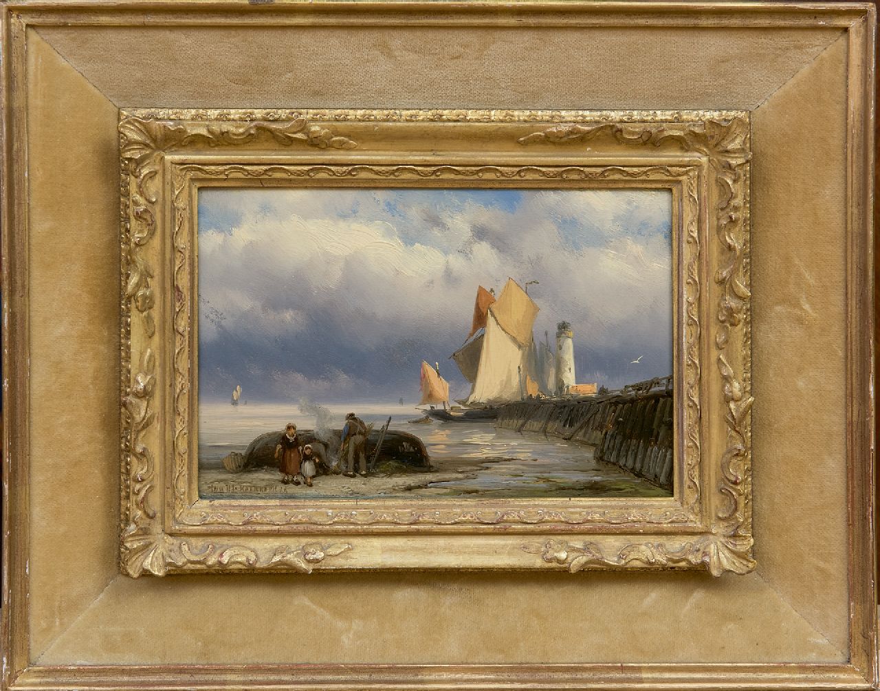 Koekkoek J.H.B.  | Johannes Hermanus Barend 'Jan H.B.' Koekkoek, Haveningang bij eb, olieverf op paneel 12,4 x 18,6 cm, gesigneerd linksonder en gedateerd '89