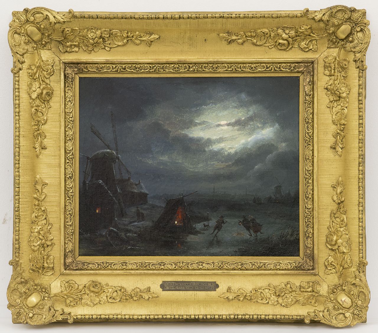 Tetar van Elven J.B.  | Jan 'Johannes' Baptist Tetar van Elven | Schilderijen te koop aangeboden | IJsgezicht bij maanlicht, olieverf op doek 27,3 x 33,6 cm, gesigneerd verso
