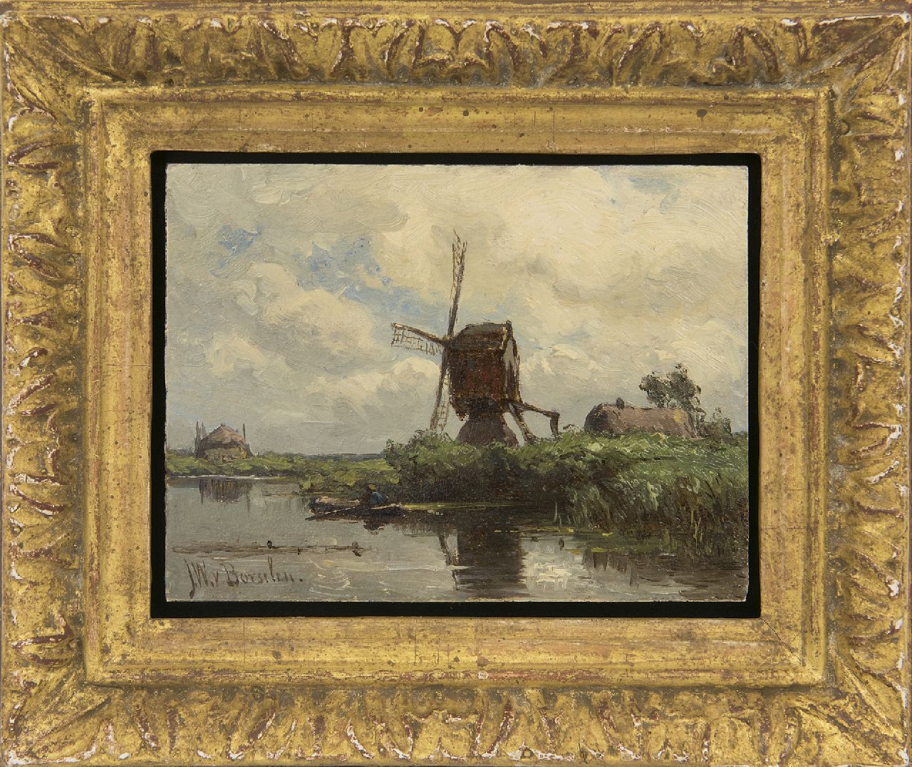 Borselen J.W. van | Jan Willem van Borselen, Wipmolen aan het water, olieverf op paneel 9,0 x 11,9 cm, gesigneerd linksonder Borselen J.W. van | Jan Willem van Borselen, Wipmolen aan het water, olieverf op paneel 9,0 x 11,9 cm, gesigneerd linksonder