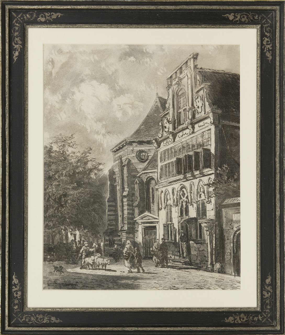 Springer C. | Cornelis Springer, Zomers gezicht op de Petruskerk en het Stedehuys te Woerden, houtskool op papier 48,5 x 39,5 cm, gesigneerd linksonder en te dateren ca. 1858 Springer C. | Cornelis Springer, Zomers gezicht op de Petruskerk en het Stedehuys te Woerden, houtskool op papier 48,5 x 39,5 cm, gesigneerd linksonder en te dateren ca. 1858