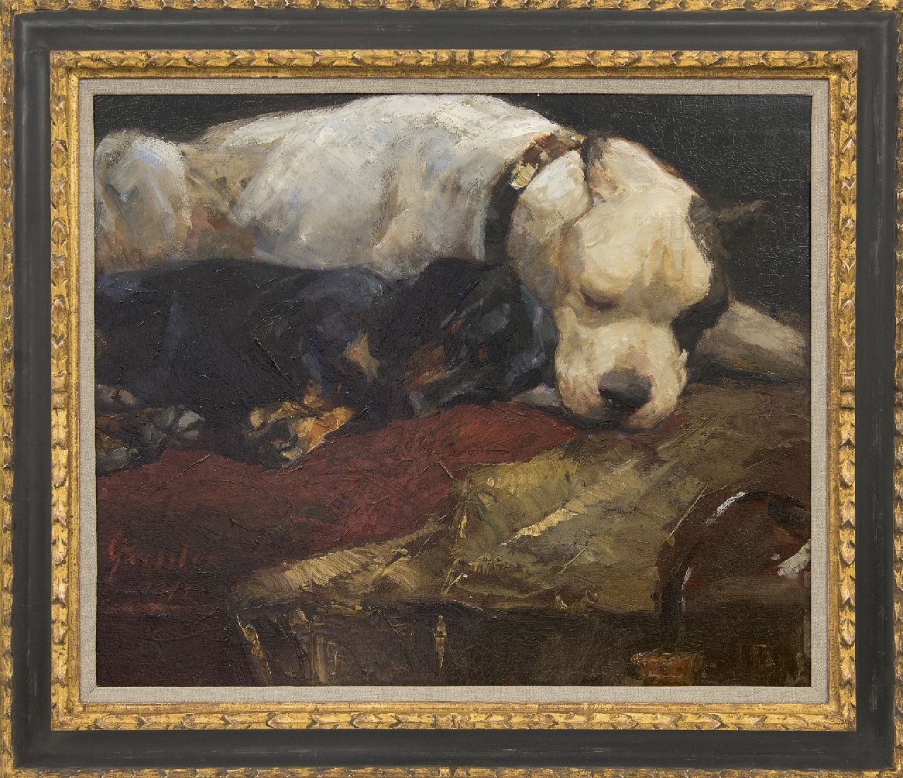 Geissler A. | Arthur Geissler, Beste vrienden, olieverf op schildersboard 50,6 x 60,5 cm, gesigneerd linksonder en gedateerd 1911 Geissler A. | Arthur Geissler, Beste vrienden, olieverf op schildersboard 50,6 x 60,5 cm, gesigneerd linksonder en gedateerd 1911