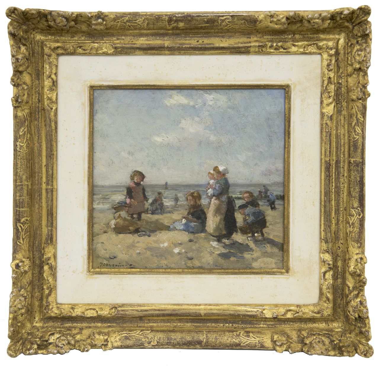 Akkeringa J.E.H. | 'Johannes Evert' Hendrik Akkeringa, Spelende kinderen op het strand van Scheveningen, olieverf op paneel 16,3 x 16,8 cm, gesigneerd linksonder Akkeringa J.E.H. | 'Johannes Evert' Hendrik Akkeringa, Spelende kinderen op het strand van Scheveningen, olieverf op paneel 16,3 x 16,8 cm, gesigneerd linksonder