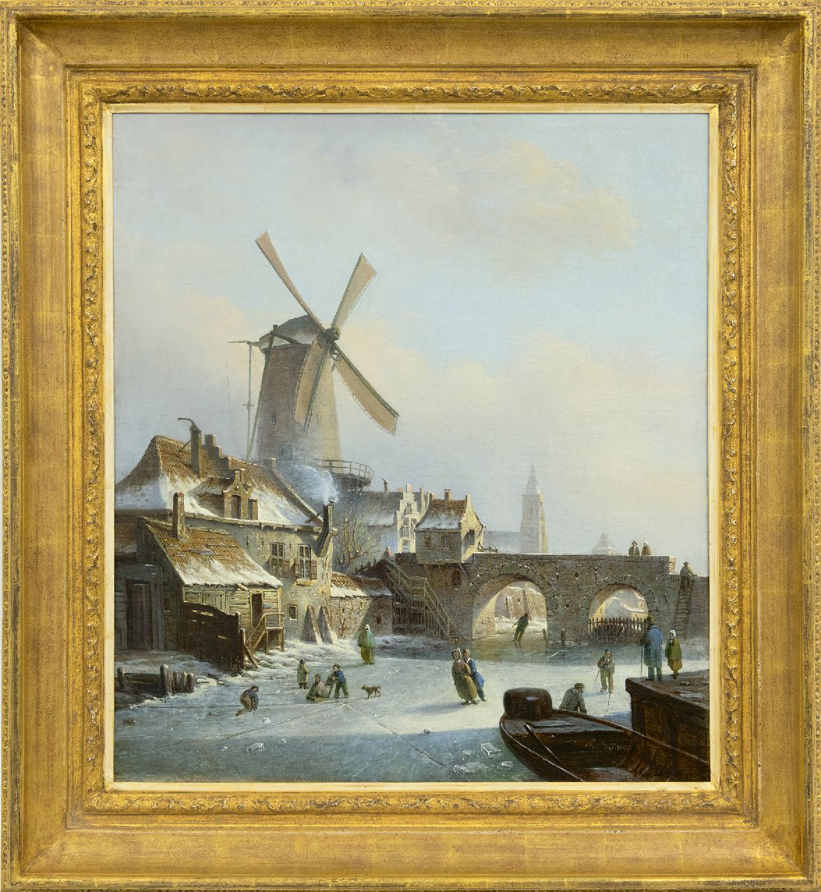 Soeterik T. | Theodoor Soeterik, Schaatsers op een bevroren buitengracht bij een molen, olieverf op doek 67,0 x 59,7 cm, gesigneerd rechtsonder Soeterik T. | Theodoor Soeterik, Schaatsers op een bevroren buitengracht bij een molen, olieverf op doek 67,0 x 59,7 cm, gesigneerd rechtsonder