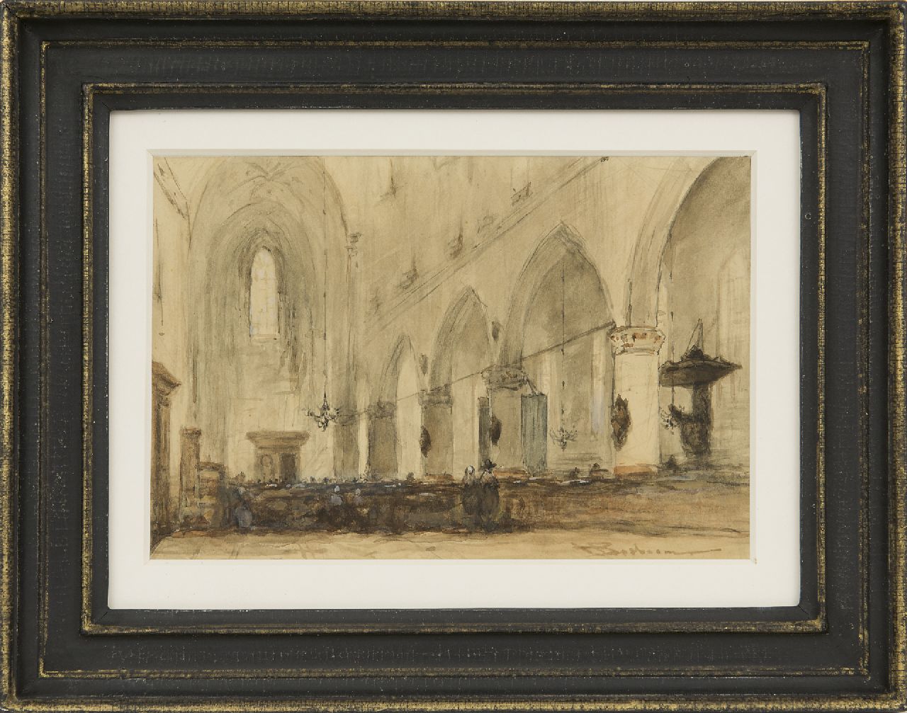 Bosboom J. | Johannes Bosboom, Kerkinterieur, aquarel op papier 13,0 x 19,2 cm, gesigneerd rechtsonder Bosboom J. | Johannes Bosboom, Kerkinterieur, aquarel op papier 13,0 x 19,2 cm, gesigneerd rechtsonder