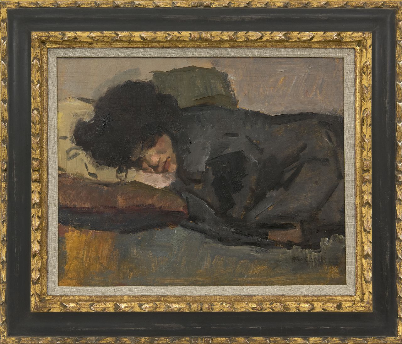 Israels I.L. | 'Isaac' Lazarus Israels, Slapende vrouw, olieverf op paneel 32,5 x 41,0 cm, gesigneerd rechtsonder Israels I.L. | 'Isaac' Lazarus Israels, Slapende vrouw, olieverf op paneel 32,5 x 41,0 cm, gesigneerd rechtsonder