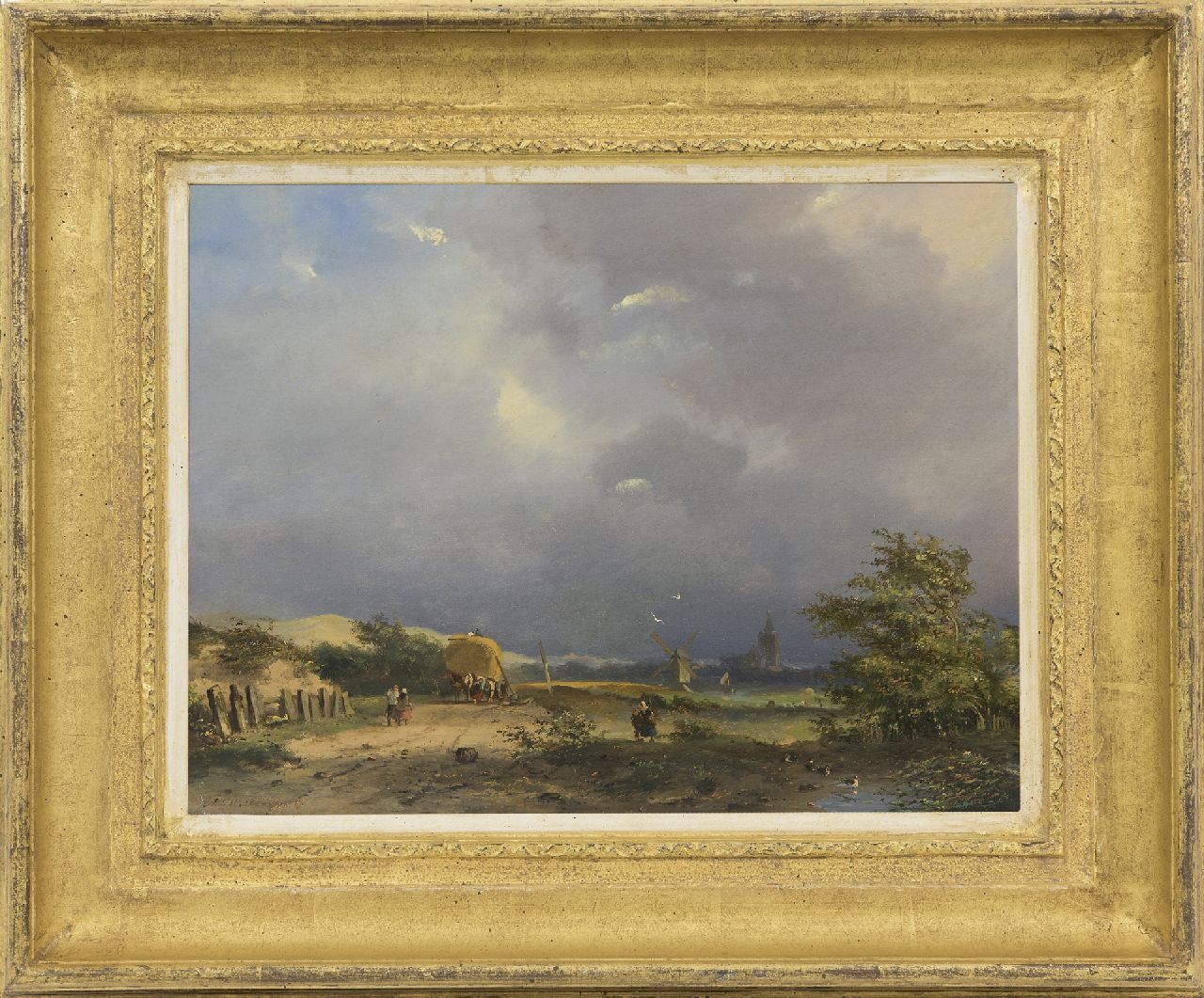 Hilleveld A.D. | Adrianus David Hilleveld | Schilderijen te koop aangeboden | Landschap met landvolk en opgetaste hooiwagen, olieverf op paneel 24,6 x 32,0 cm, gesigneerd linksonder Hilleveld A.D. | Adrianus David Hilleveld | Schilderijen te koop aangeboden | Landschap met landvolk en opgetaste hooiwagen, olieverf op paneel 24,6 x 32,0 cm, gesigneerd linksonder