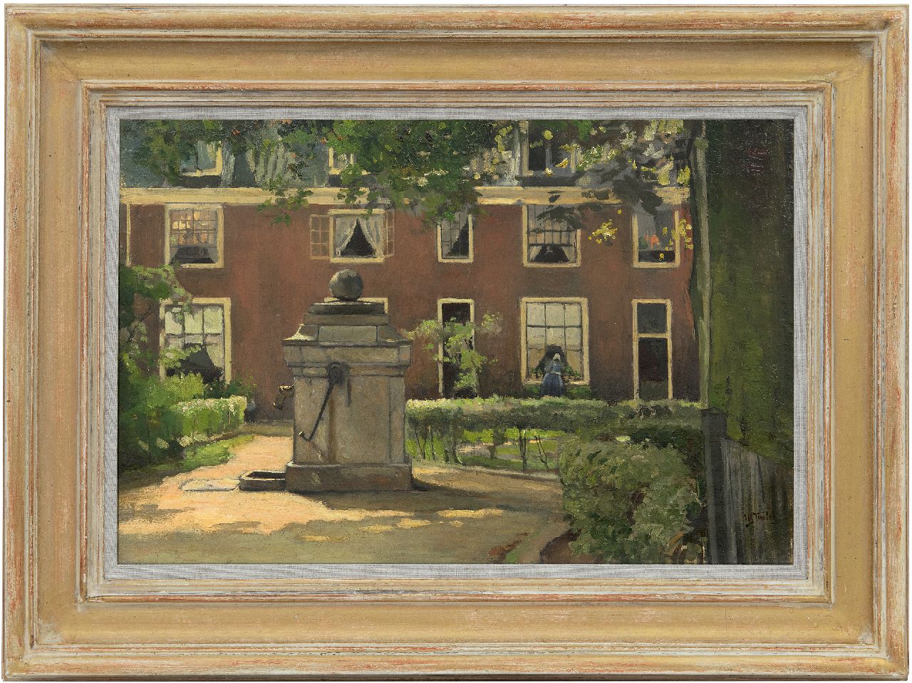 Tholen W.B.  | Willem Bastiaan Tholen, Een zonnig hofje, olieverf op doek 40,1 x 60,7 cm, gesigneerd rechtsonder