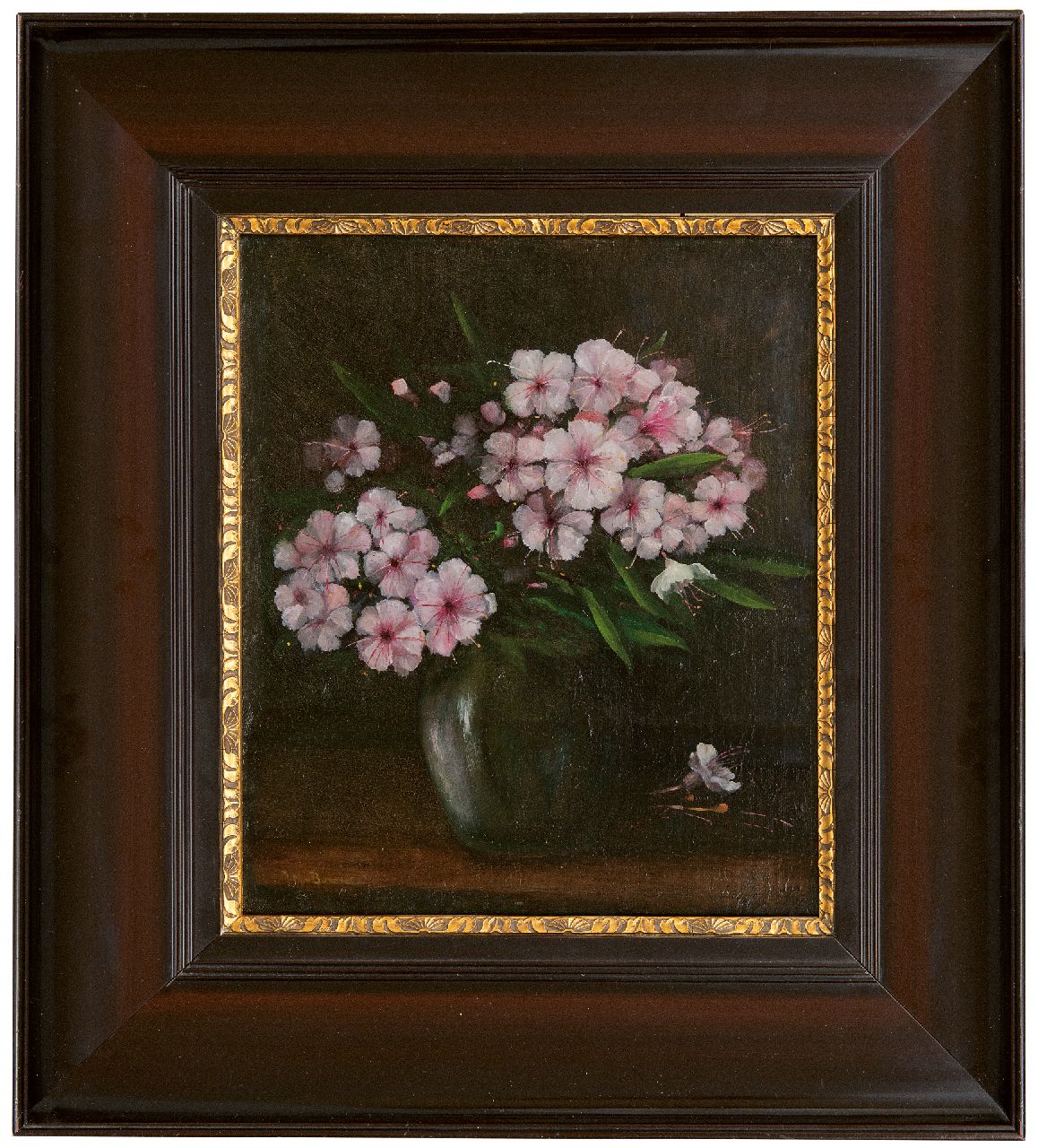 Bommel J.M. van | Jacobus Marinus van Bommel | Schilderijen te koop aangeboden | Rhododendrontakken in een vaas, olieverf op doek 38,2 x 33,3 cm, gesigneerd linksonder en op spieraam gedateerd 1932 Bommel J.M. van | Jacobus Marinus van Bommel | Schilderijen te koop aangeboden | Rhododendrontakken in een vaas, olieverf op doek 38,2 x 33,3 cm, gesigneerd linksonder en op spieraam gedateerd 1932
