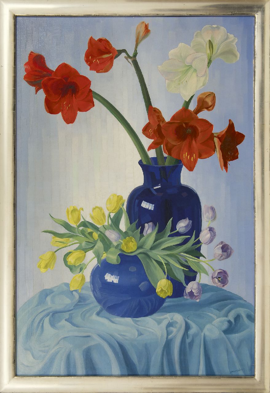 Smorenberg D. | Dirk Smorenberg, Amaryllissen en tulpen, olieverf op doek 121,4 x 81,2 cm, gesigneerd rechtsonder Smorenberg D. | Dirk Smorenberg, Amaryllissen en tulpen, olieverf op doek 121,4 x 81,2 cm, gesigneerd rechtsonder
