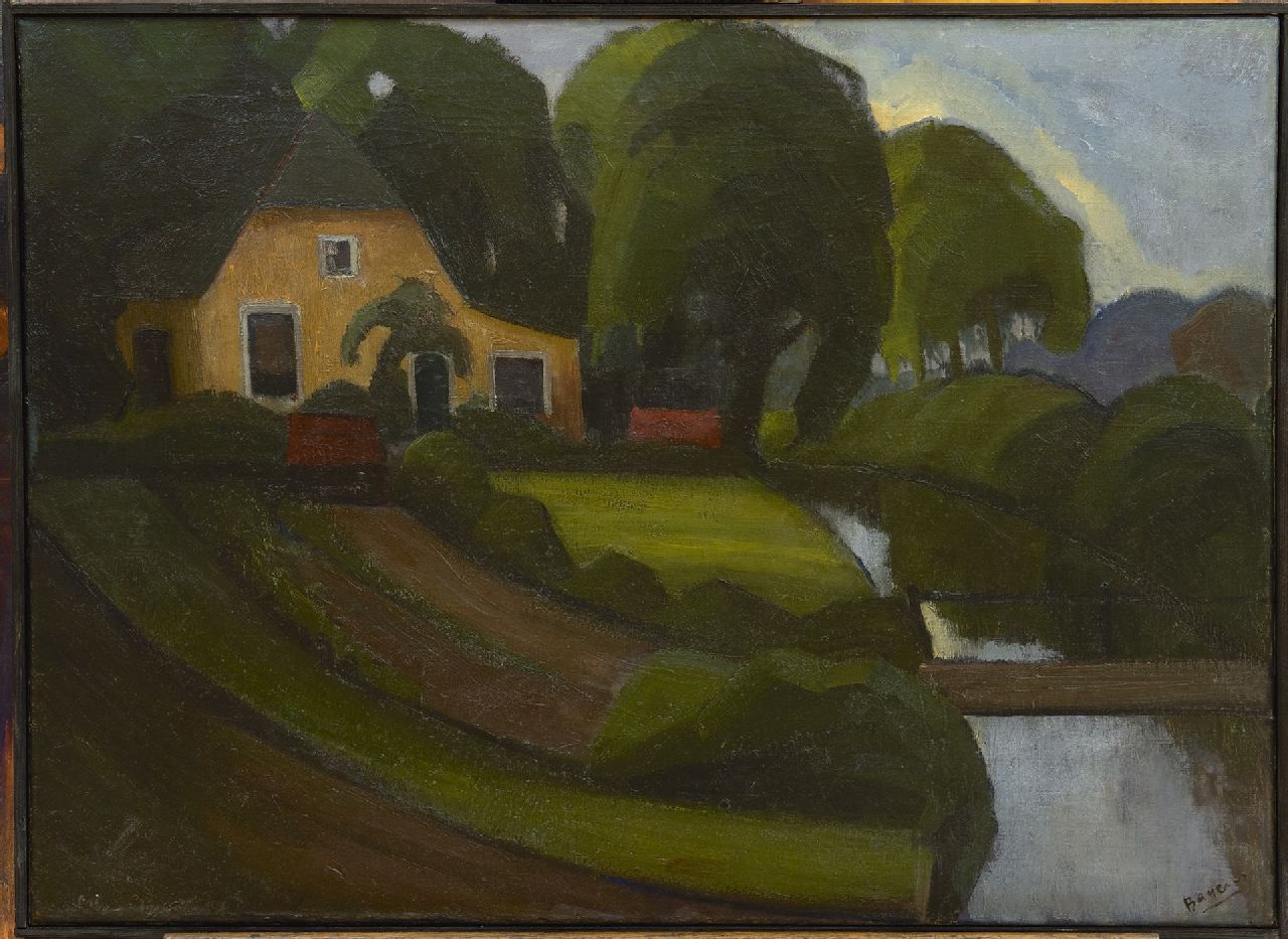 Bayens H.J.A.A.  | Hendrikus Johannes Adrianus Antonius 'Han' Bayens | Schilderijen te koop aangeboden | Boerderij in landschap, olieverf op doek 60,3 x 80,3 cm, gesigneerd rechtsonder