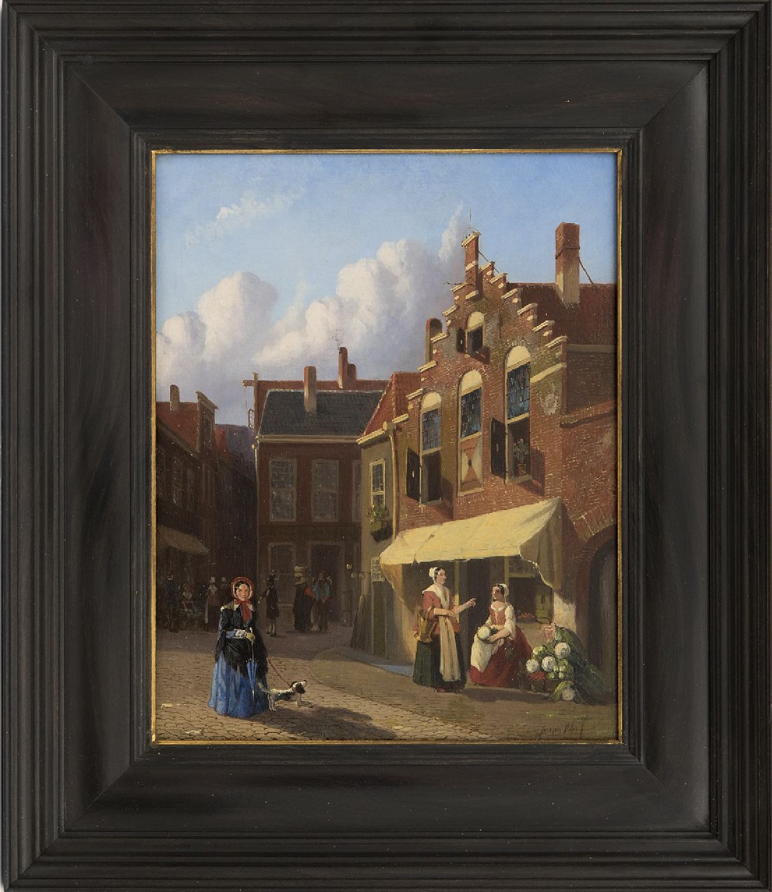 Bles J. | Joseph Bles, Hollands straatje met groentestal, olieverf op paneel 25,3 x 20,0 cm, gesigneerd rechtsonder Bles J. | Joseph Bles, Hollands straatje met groentestal, olieverf op paneel 25,3 x 20,0 cm, gesigneerd rechtsonder