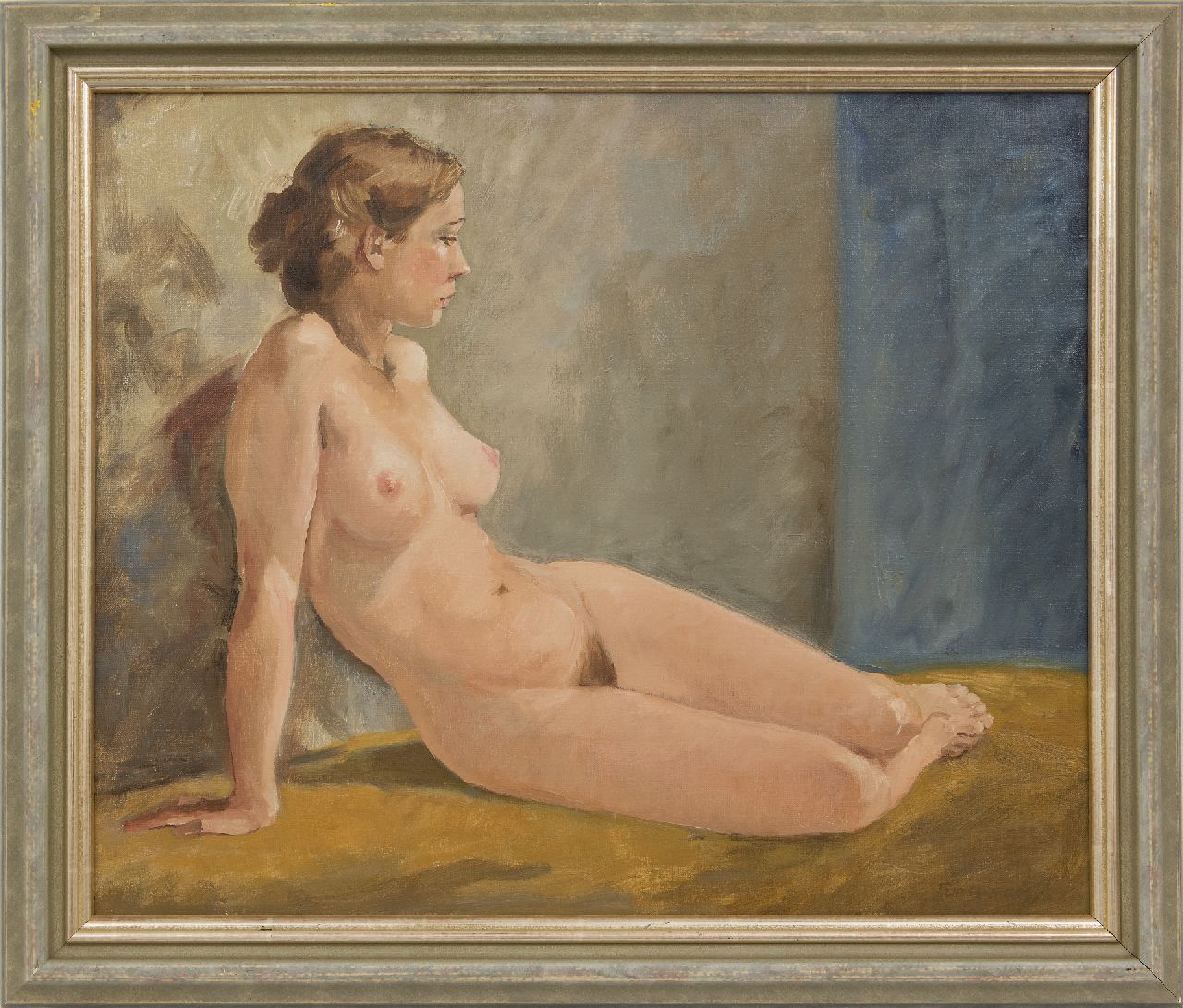 Hamers P.J. | Philippus Jacob 'Flip' Hamers, Zittend naakt, olieverf op doek 50,2 x 60,0 cm, gesigneerd rechtsonder Hamers P.J. | Philippus Jacob 'Flip' Hamers, Zittend naakt, olieverf op doek 50,2 x 60,0 cm, gesigneerd rechtsonder
