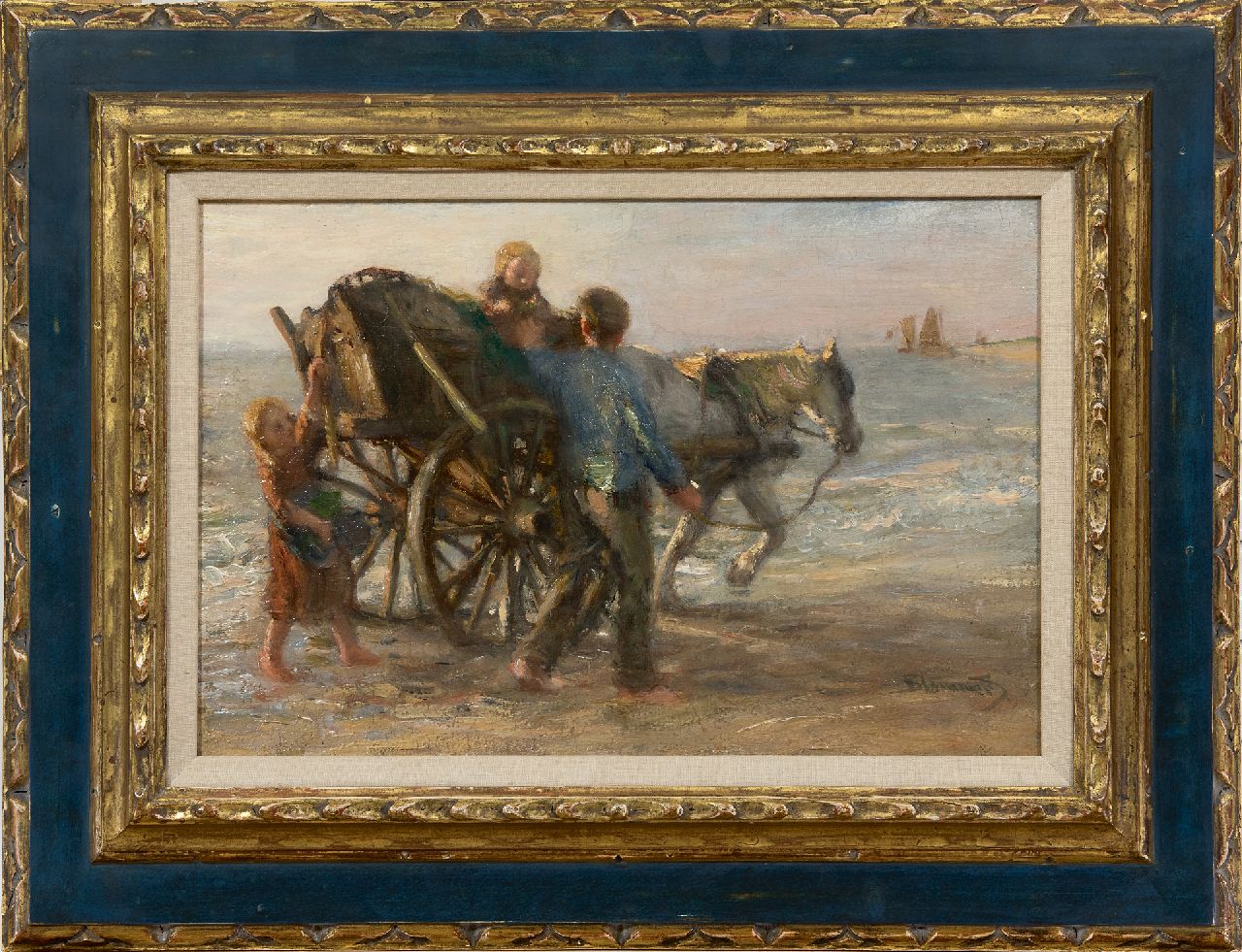 Blommers B.J. | Bernardus Johannes 'Bernard' Blommers, Schelpenvisser met zijn kinderen op het strand, olieverf op doek 28,3 x 42,0 cm, gesigneerd rechtsonder Blommers B.J. | Bernardus Johannes 'Bernard' Blommers, Schelpenvisser met zijn kinderen op het strand, olieverf op doek 28,3 x 42,0 cm, gesigneerd rechtsonder