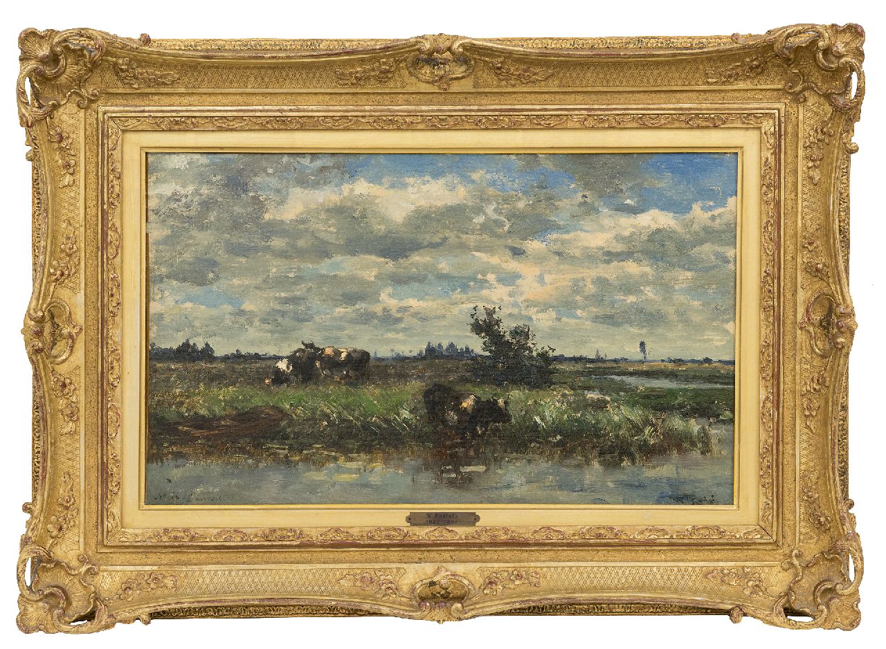 Roelofs W. | Willem Roelofs, Koeien aan een plas, Loosdrecht, olieverf op doek 27,0 x 44,4 cm, gesigneerd rechtsonder Roelofs W. | Willem Roelofs, Koeien aan een plas, Loosdrecht, olieverf op doek 27,0 x 44,4 cm, gesigneerd rechtsonder
