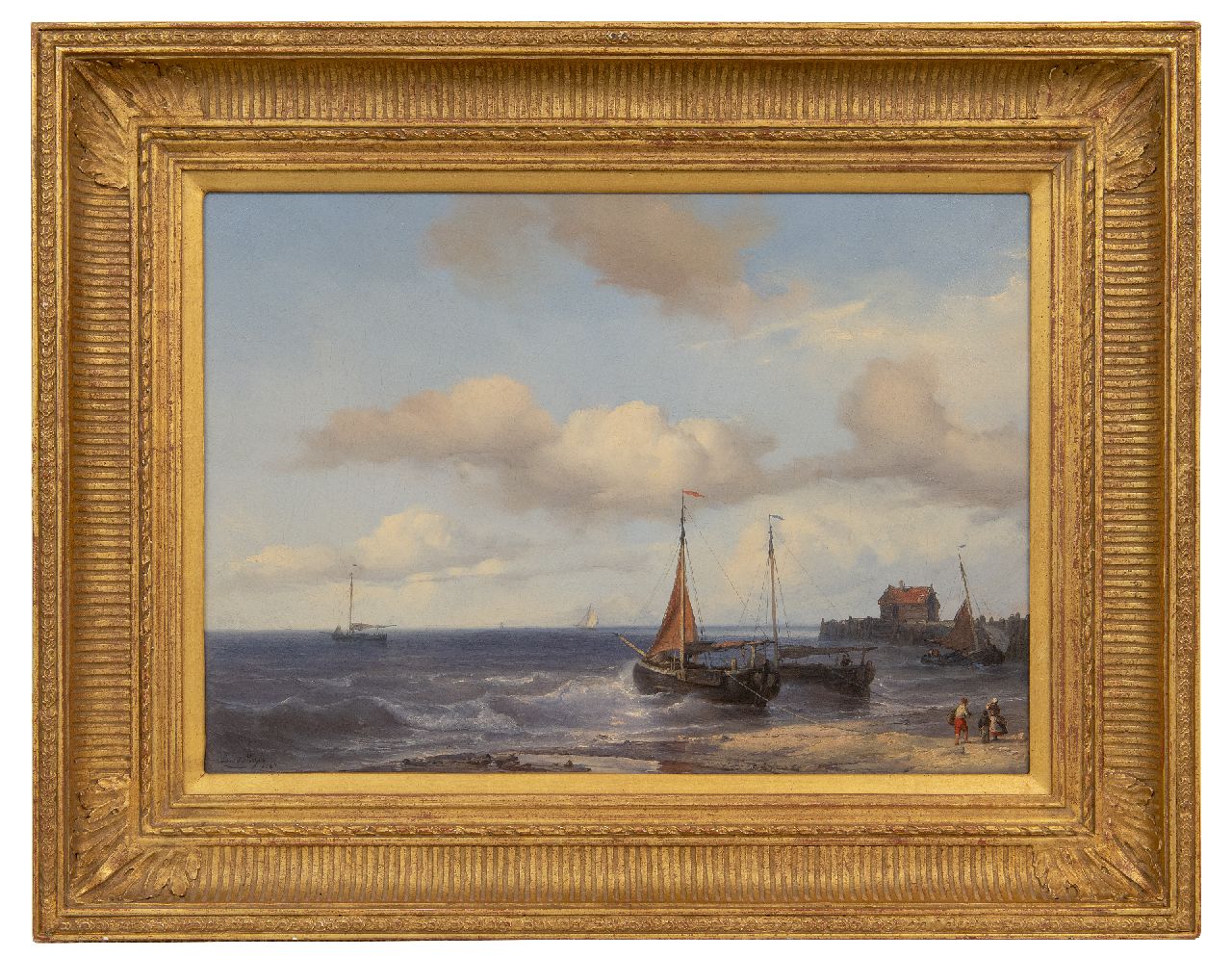 Meijer J.H.L. | Johan Hendrik 'Louis' Meijer | Schilderijen te koop aangeboden | Vissersboten voor anker in de branding, olieverf op doek 32,4 x 46,0 cm, gesigneerd linksonder en gedateerd 1847 Meijer J.H.L. | Johan Hendrik 'Louis' Meijer | Schilderijen te koop aangeboden | Vissersboten voor anker in de branding, olieverf op doek 32,4 x 46,0 cm, gesigneerd linksonder en gedateerd 1847