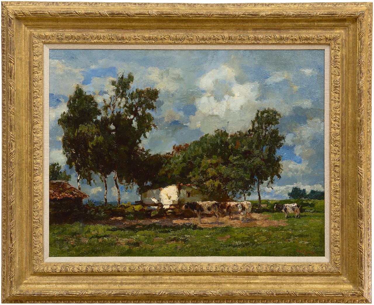 Zwart W.H.P.J. de | Wilhelmus Hendrikus Petrus Johannes 'Willem' de Zwart | Schilderijen te koop aangeboden | Koeien bij een boerderij, olieverf op doek 50,1 x 65,2 cm, gesigneerd rechtsonder