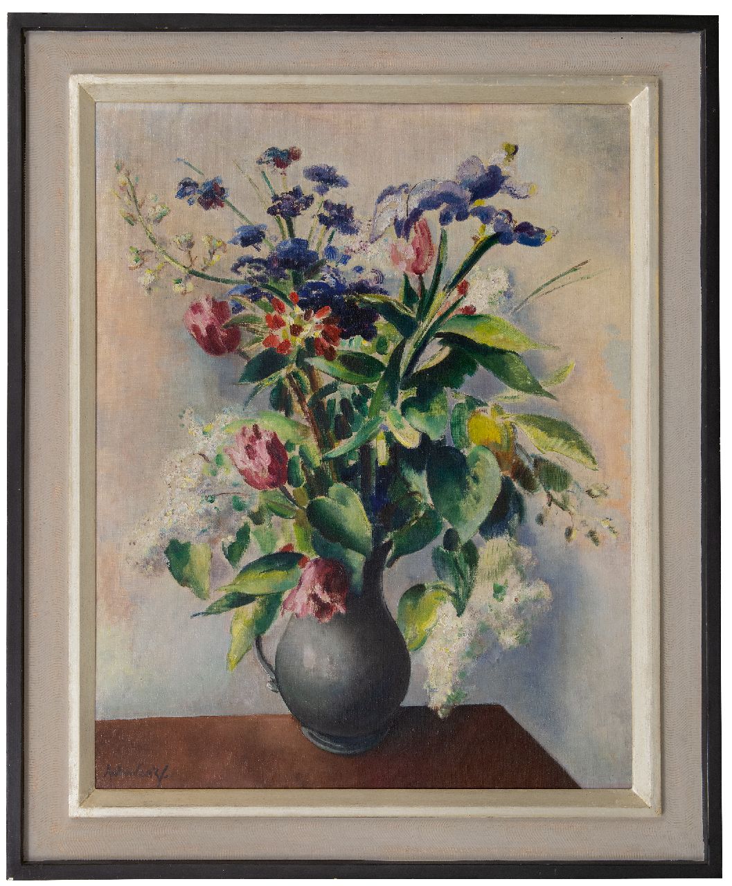 Schwarz S. | Samuel 'Mommie' Schwarz | Schilderijen te koop aangeboden | Zomerbloemen; verso: Meisje met speelgoedhond, olieverf op doek 82,7 x 64,8 cm, gesigneerd linksonder Schwarz S. | Samuel 'Mommie' Schwarz | Schilderijen te koop aangeboden | Zomerbloemen; verso: Meisje met speelgoedhond, olieverf op doek 82,7 x 64,8 cm, gesigneerd linksonder