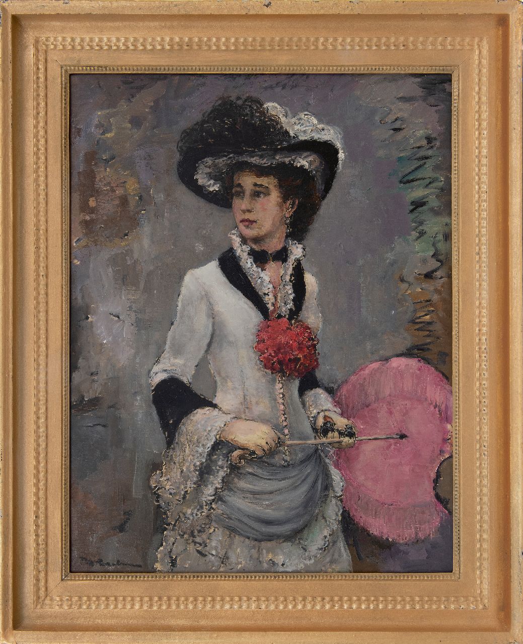 Rezelman P.D.  | Pieter Dirk 'Piet' Rezelman, Elegante dame met hoed, olieverf op paneel 67,4 x 52,0 cm, gesigneerd linksonder