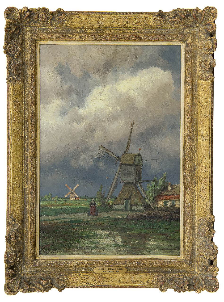 Koekkoek J.H.B.  | Johannes Hermanus Barend 'Jan H.B.' Koekkoek, Poldermolens bij Kortenhoef, olieverf op paneel 49,5 x 33,0 cm, gesigneerd linksonder