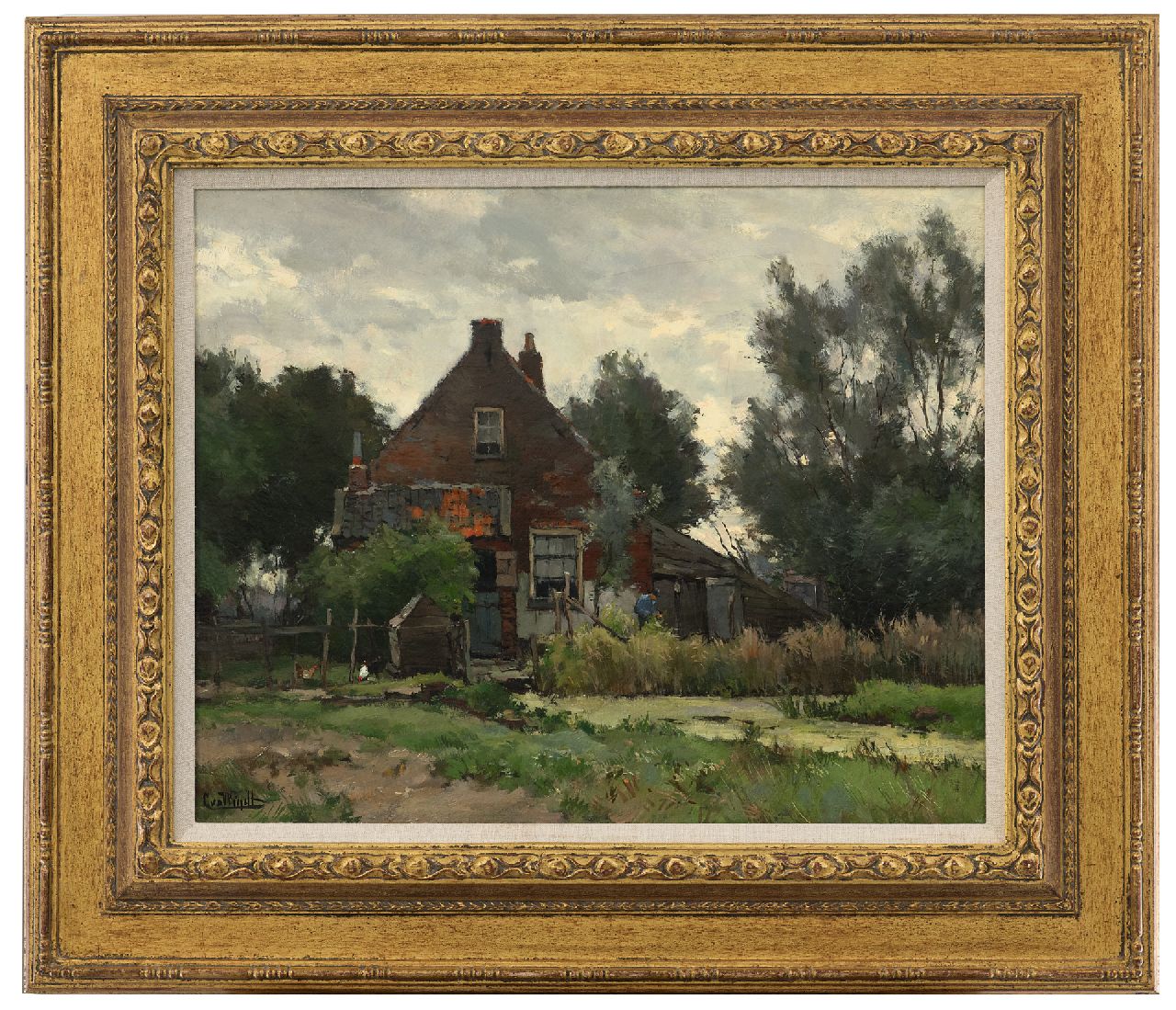 Windt Ch. van der | Christophe 'Chris' van der Windt | Schilderijen te koop aangeboden | Erf met boer en kippen, olieverf op doek 40,2 x 50,2 cm, gesigneerd linksonder Windt Ch. van der | Christophe 'Chris' van der Windt | Schilderijen te koop aangeboden | Erf met boer en kippen, olieverf op doek 40,2 x 50,2 cm, gesigneerd linksonder