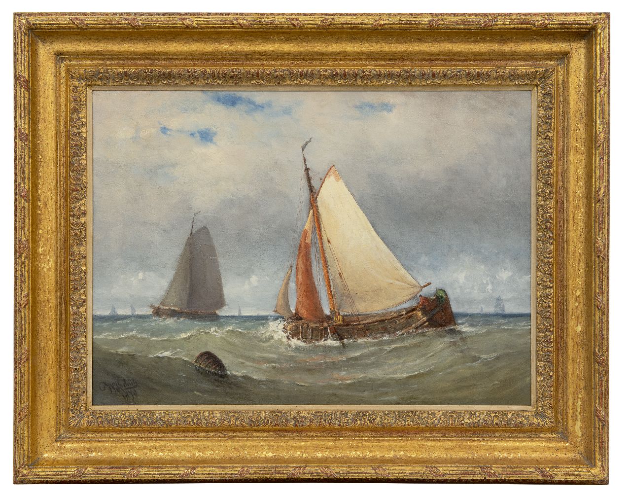 Schütz W.J. | Willem Johannes Schütz, Laverende Zeeuwse hoogaars (alleen samen met pendant van 11253), olieverf op doek 42,1 x 58,7 cm, gesigneerd linksonder en gedateerd 1878 Schütz W.J. | Willem Johannes Schütz, Laverende Zeeuwse hoogaars (alleen samen met pendant van 11253), olieverf op doek 42,1 x 58,7 cm, gesigneerd linksonder en gedateerd 1878