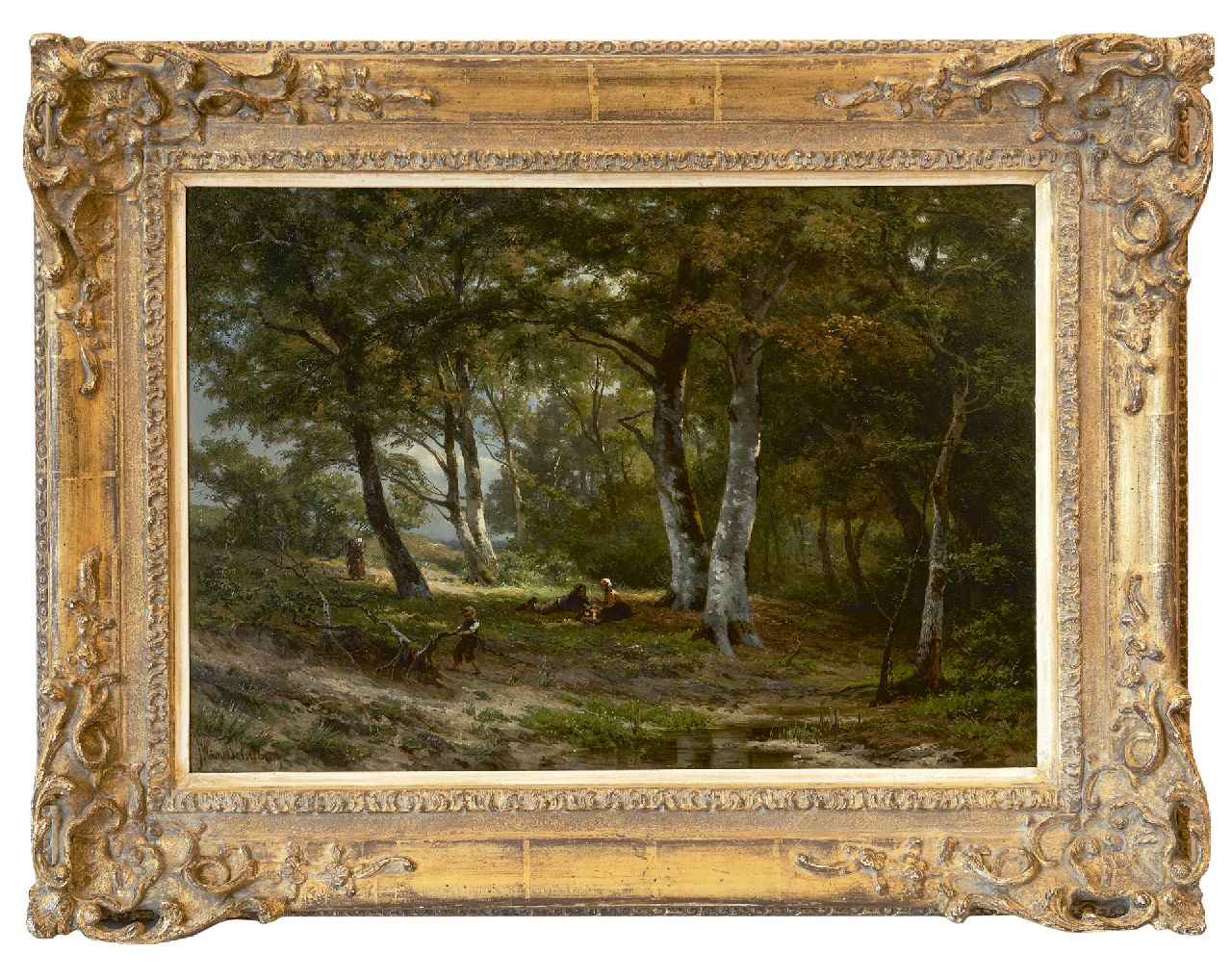 Borselen J.W. van | Jan Willem van Borselen, Jonge vader en moeder in de Scheveningse Bosjes, olieverf op paneel 36,5 x 52,0 cm, gesigneerd linksonder
