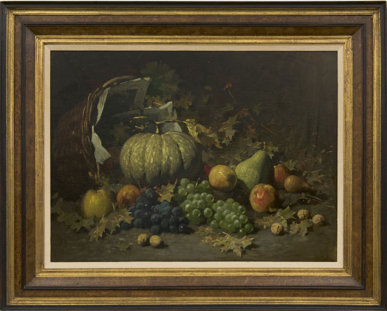Kriens O.G.A. | 'Otto' Gustav Adolf Kriens | Schilderijen te koop aangeboden | Vruchten in een mand op de bosgrond, olieverf op doek 54,4 x 73,0 cm, gesigneerd rechtsboven Kriens O.G.A. | 'Otto' Gustav Adolf Kriens | Schilderijen te koop aangeboden | Vruchten in een mand op de bosgrond, olieverf op doek 54,4 x 73,0 cm, gesigneerd rechtsboven
