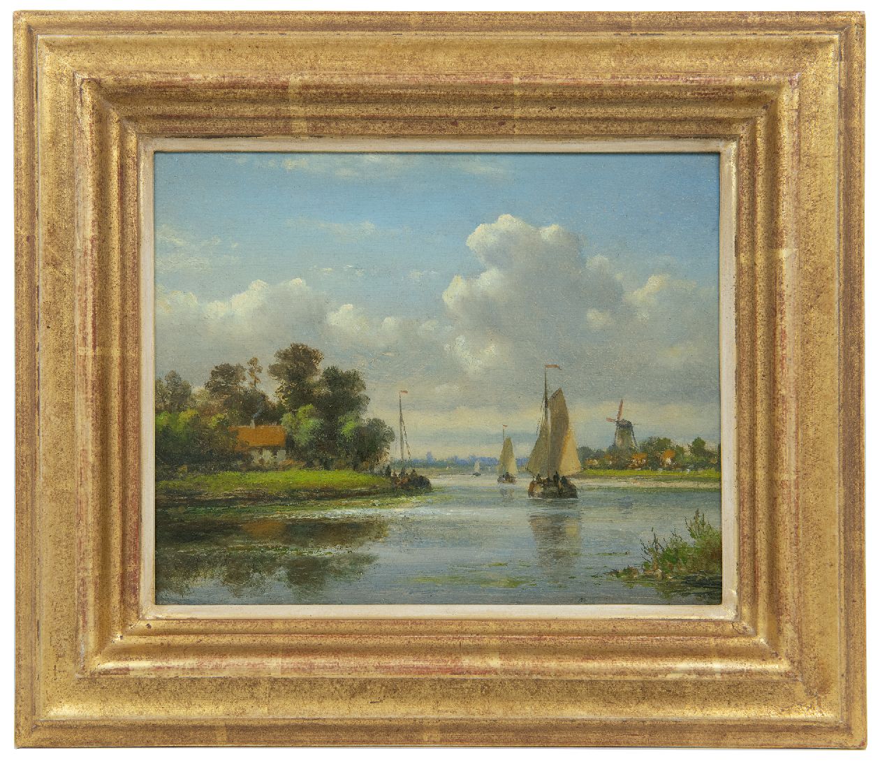 Kleijn L.J. | Lodewijk Johannes Kleijn, Zomers riviergezicht met zeilschepen, olieverf op paneel 16,9 x 20,9 cm Kleijn L.J. | Lodewijk Johannes Kleijn, Zomers riviergezicht met zeilschepen, olieverf op paneel 16,9 x 20,9 cm