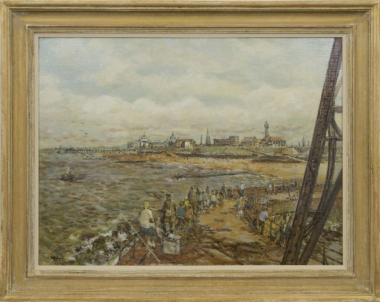 Ettinger B.C. van | Borgert Carolus 'Carel' van Ettinger, Scheveningen boulevard gezien vanaf het havenhoofd, olieverf op board 60,4 x 80,3 cm, gesigneerd linksonder en verso