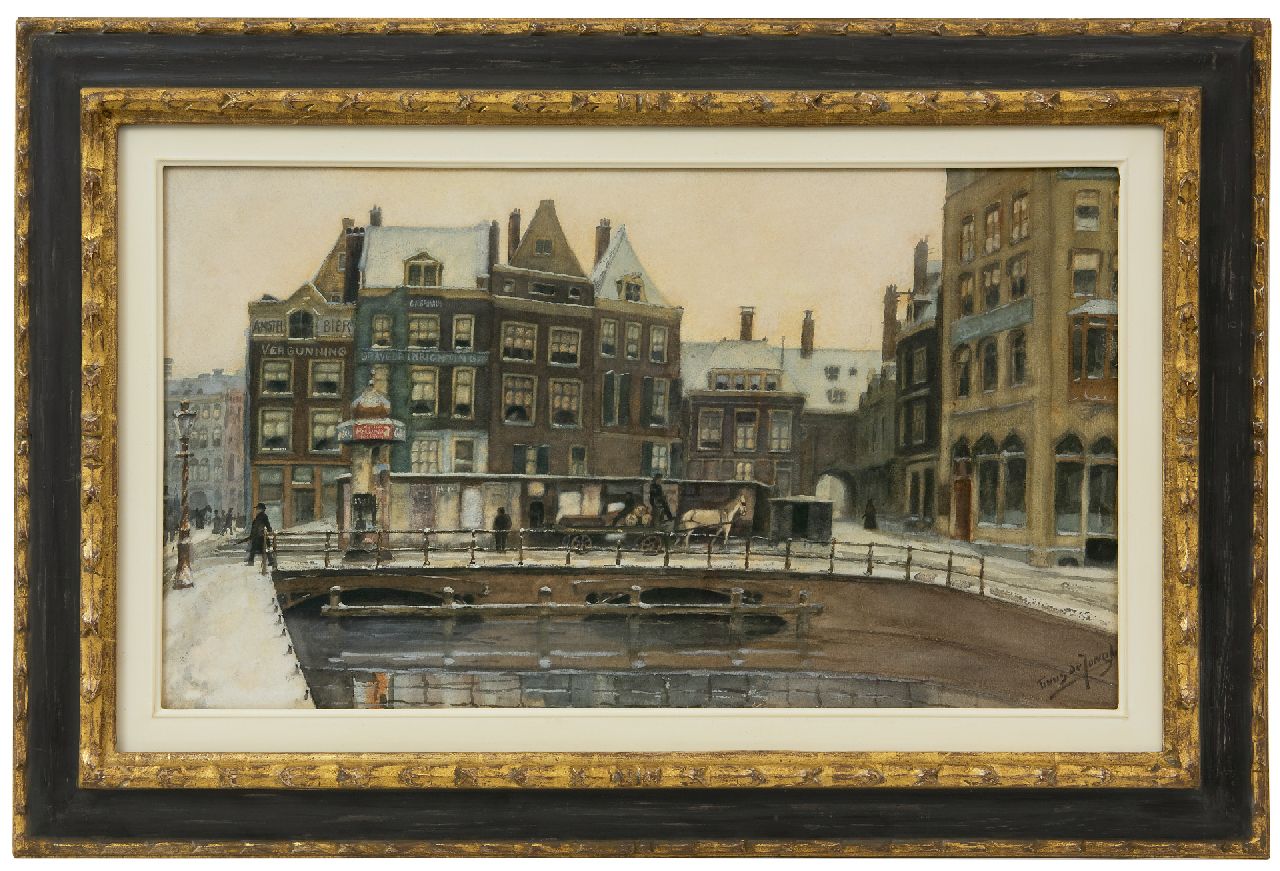 Jongh M.J. de | Martinus Johannes 'Tinus' de Jongh, Winters gezicht op het Rokin met het Beurspoortje, Amsterdam, aquarel op papier 34,6 x 61,0 cm, gesigneerd rechtsonder en te dateren ca. 1910 Jongh M.J. de | Martinus Johannes 'Tinus' de Jongh, Winters gezicht op het Rokin met het Beurspoortje, Amsterdam, aquarel op papier 34,6 x 61,0 cm, gesigneerd rechtsonder en te dateren ca. 1910