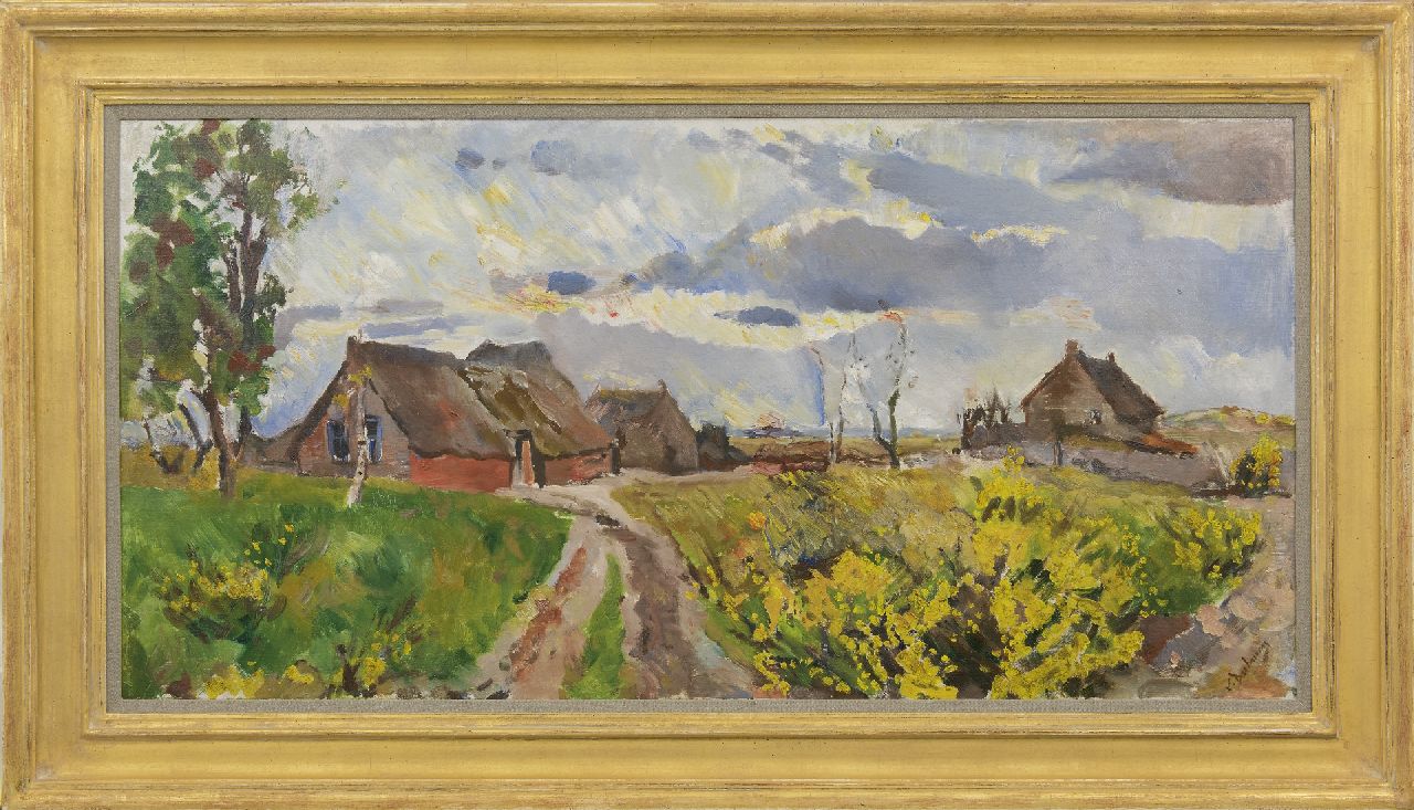 Dülmen Krumpelmann E.B. von | Erasmus Bernhard von Dülmen Krumpelmann | Schilderijen te koop aangeboden | Boerderijen in Drents landschap, olieverf op doek op paneel 50,4 x 101,1 cm, gesigneerd rechtsonder Dülmen Krumpelmann E.B. von | Erasmus Bernhard von Dülmen Krumpelmann | Schilderijen te koop aangeboden | Boerderijen in Drents landschap, olieverf op doek op paneel 50,4 x 101,1 cm, gesigneerd rechtsonder