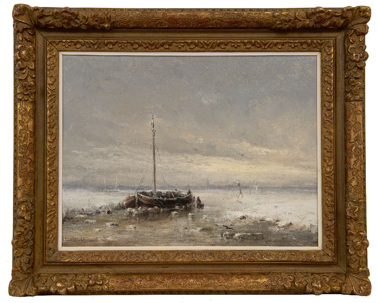Laan G. van der | Gerard van der Laan | Schilderijen te koop aangeboden | Ingevroren beurtschip, olieverf op paneel 31,1 x 42,5 cm, gesigneerd linksonder Laan G. van der | Gerard van der Laan | Schilderijen te koop aangeboden | Ingevroren beurtschip, olieverf op paneel 31,1 x 42,5 cm, gesigneerd linksonder