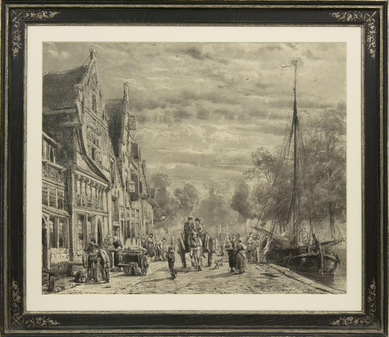 Springer C. | Cornelis Springer, De Biersluis te Hoorn, houtskool op papier 52,2 x 63,2 cm, gesigneerd rechtsonder en gedateerd 14 Sept. 1874 Springer C. | Cornelis Springer, De Biersluis te Hoorn, houtskool op papier 52,2 x 63,2 cm, gesigneerd rechtsonder en gedateerd 14 Sept. 1874