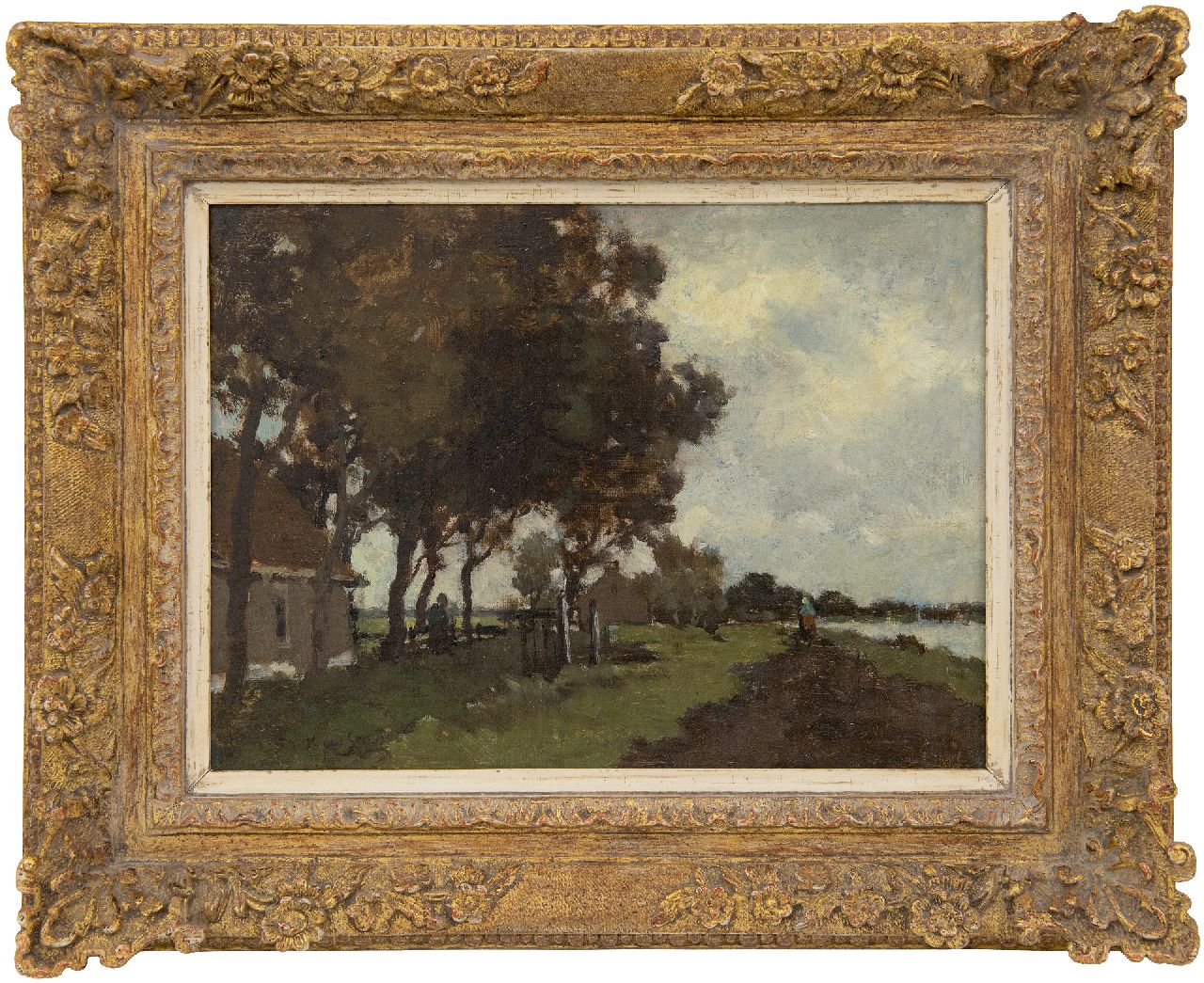 Weissenbruch H.J. | Hendrik Johannes 'J.H.' Weissenbruch, Boerenwoningen langs een vaart, olieverf op doek op paneel 25,1 x 32,9 cm, gesigneerd linksonder en te dateren ca. 1890 Weissenbruch H.J. | Hendrik Johannes 'J.H.' Weissenbruch, Boerenwoningen langs een vaart, olieverf op doek op paneel 25,1 x 32,9 cm, gesigneerd linksonder en te dateren ca. 1890