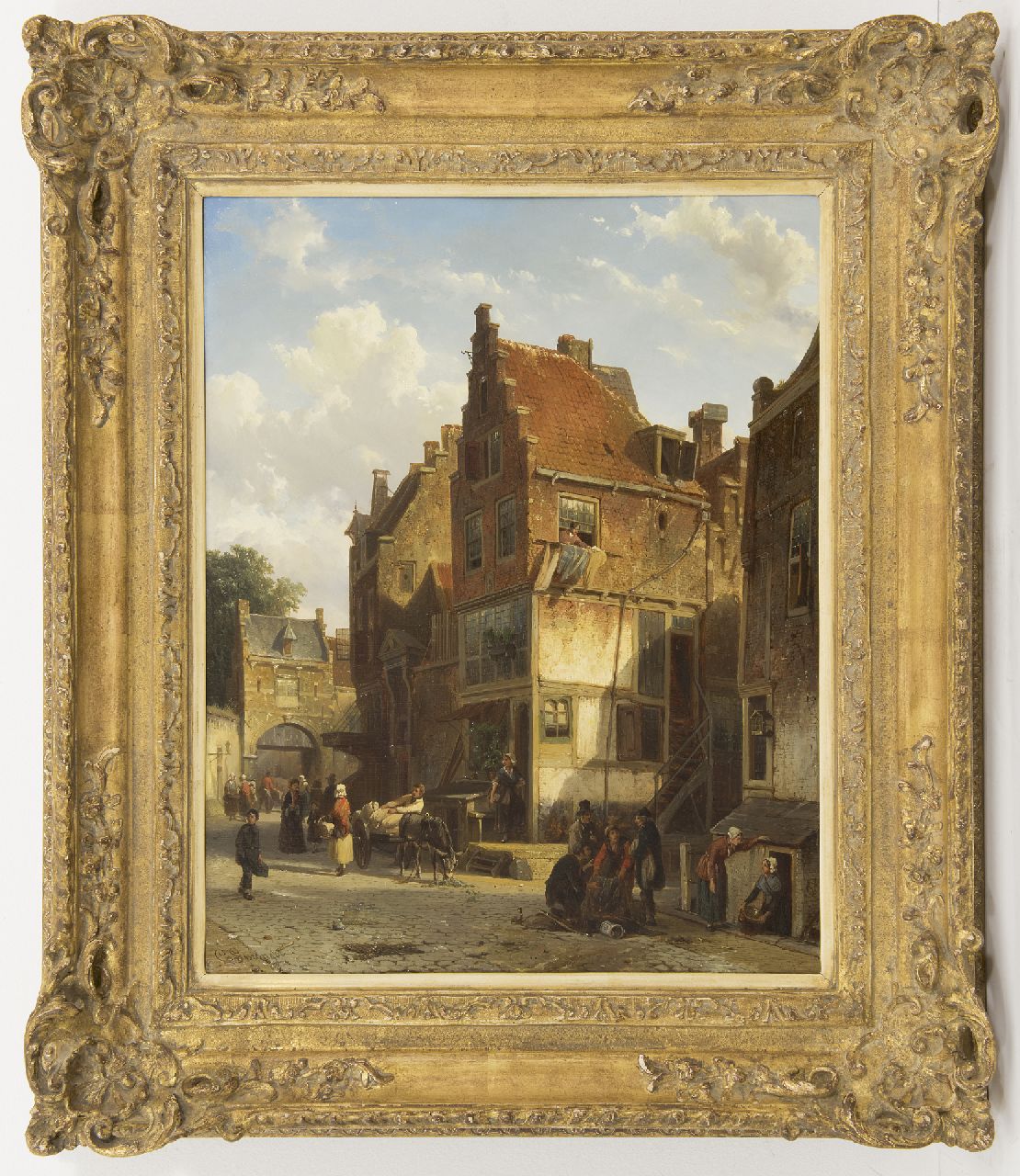 Springer C.  | Cornelis Springer, Bedrijvigheid in een Oud-Hollands straatje, olieverf op paneel 49,0 x 39,0 cm, gesigneerd linksonder + rechtsonder + verso en gedateerd '58