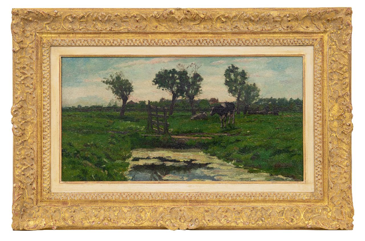 Zwart P. de | Pieter 'Piet' de Zwart | Schilderijen te koop aangeboden | Koeien bij een hek, olieverf op doek 33,3 x 61,3 cm, gesigneerd rechtsonder