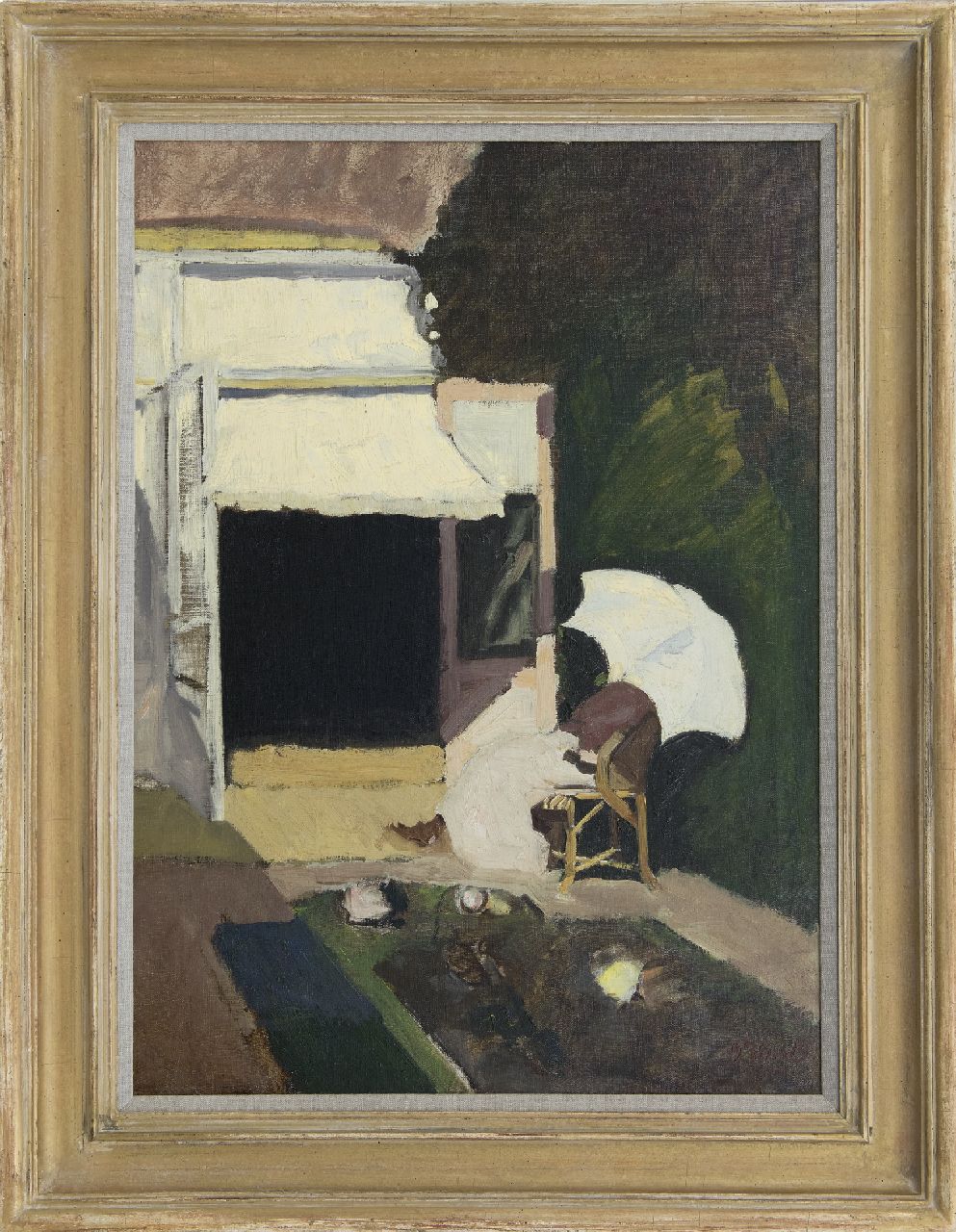 Baarsel P.W. van | Pieter Willem van Baarsel, Vrouw op een terras, olieverf op doek 70,1 x 50,3 cm, gesigneerd rechtsonder met monogram en gedateerd 1914 Baarsel P.W. van | Pieter Willem van Baarsel, Vrouw op een terras, olieverf op doek 70,1 x 50,3 cm, gesigneerd rechtsonder met monogram en gedateerd 1914