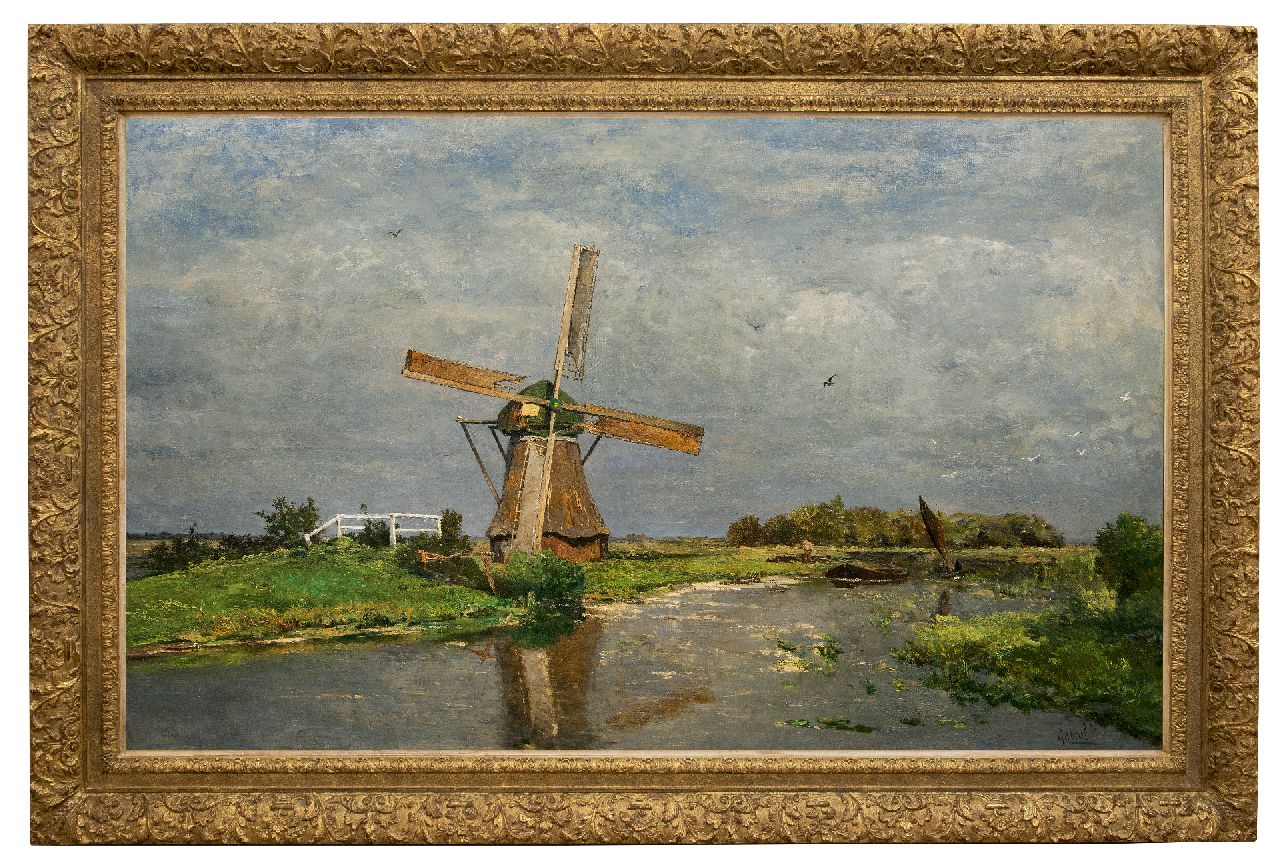 Gabriel P.J.C.  | Paul Joseph Constantin 'Constan(t)' Gabriel | Schilderijen te koop aangeboden | Poldermolen bij Giethoorn, olieverf op doek 90,8 x 151,0 cm, gesigneerd rechtsonder en te dateren ca. 1875