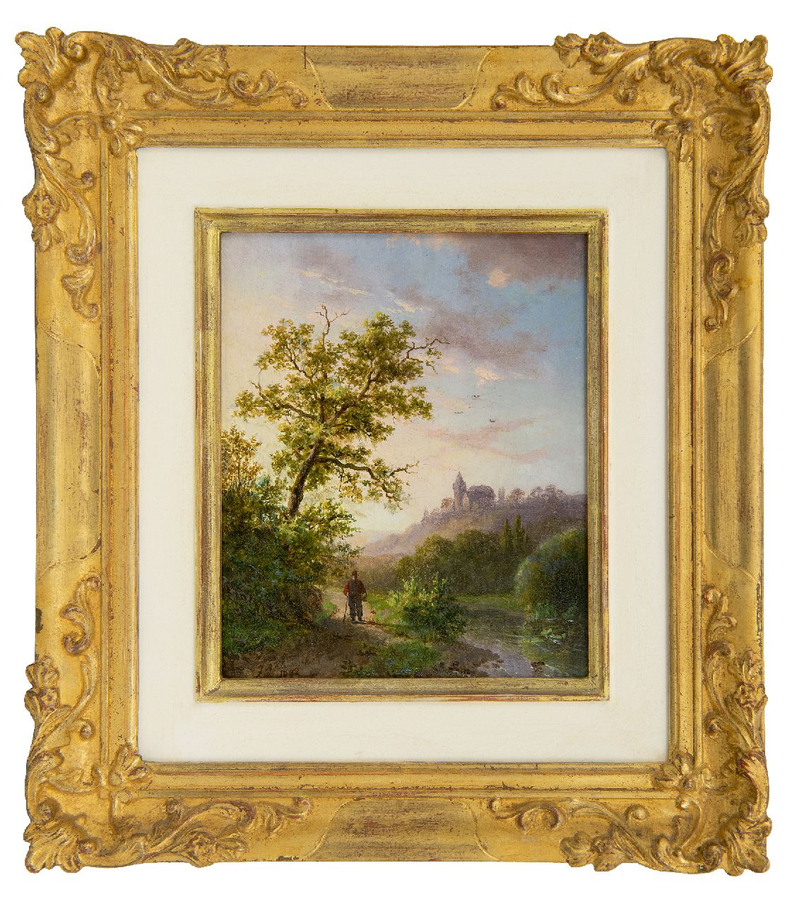 Klombeck J.B. | Johann Bernard Klombeck, Zomers Kleefs rivierlandschap (alleen te koop met winters pendant), olieverf op paneel 16,3 x 13,5 cm, gesigneerd linksonder en gedateerd 1842 Klombeck J.B. | Johann Bernard Klombeck, Zomers Kleefs rivierlandschap (alleen te koop met winters pendant), olieverf op paneel 16,3 x 13,5 cm, gesigneerd linksonder en gedateerd 1842