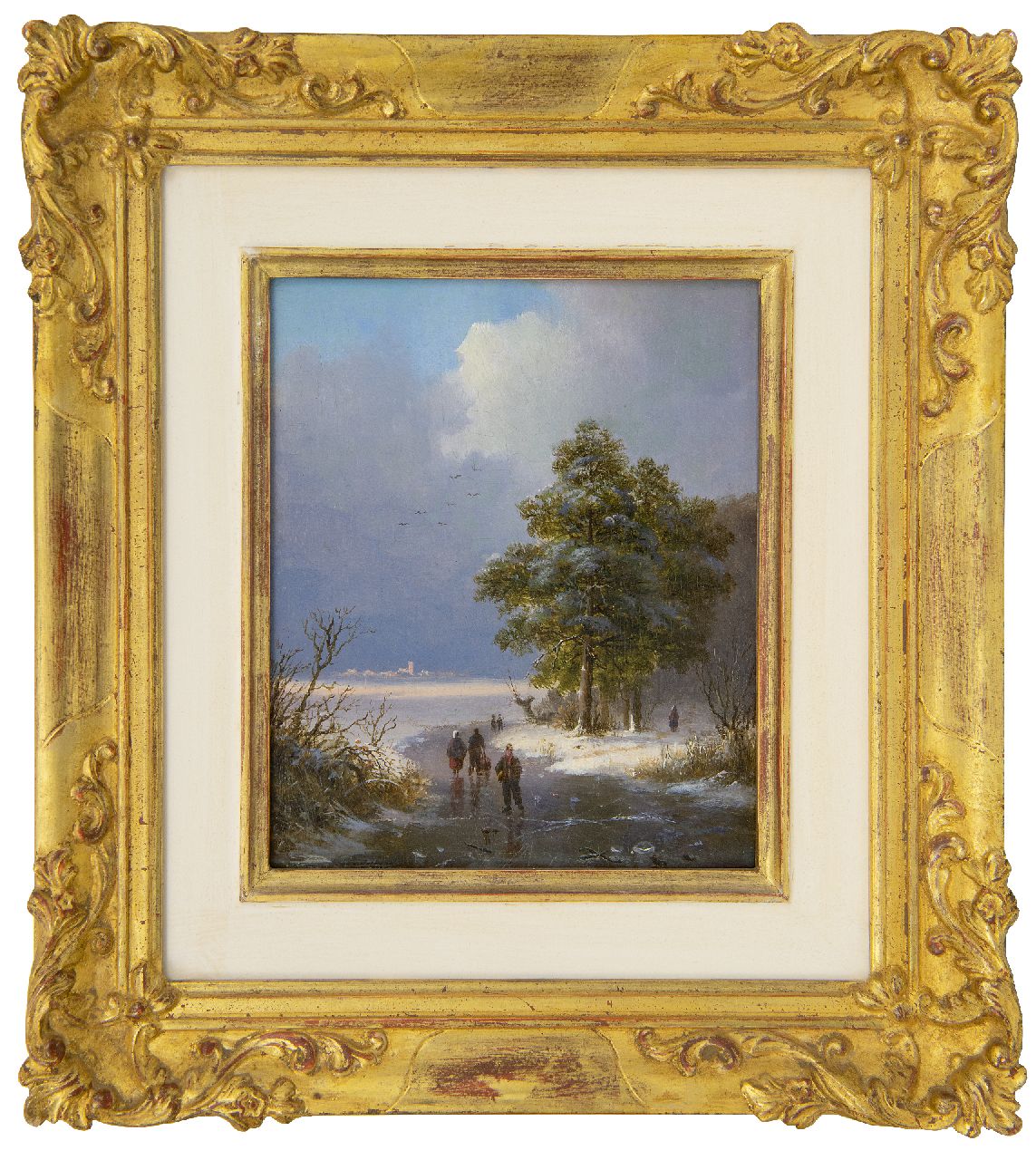 Klombeck J.B. | Johann Bernard Klombeck, winterlandschap nabij Kleef, met ijsvertier (alleen met zomers pendant), olieverf op paneel 16,4 x 13,5 cm, gesigneerd linksonder en gedateerd 1842 Klombeck J.B. | Johann Bernard Klombeck, winterlandschap nabij Kleef, met ijsvertier (alleen met zomers pendant), olieverf op paneel 16,4 x 13,5 cm, gesigneerd linksonder en gedateerd 1842