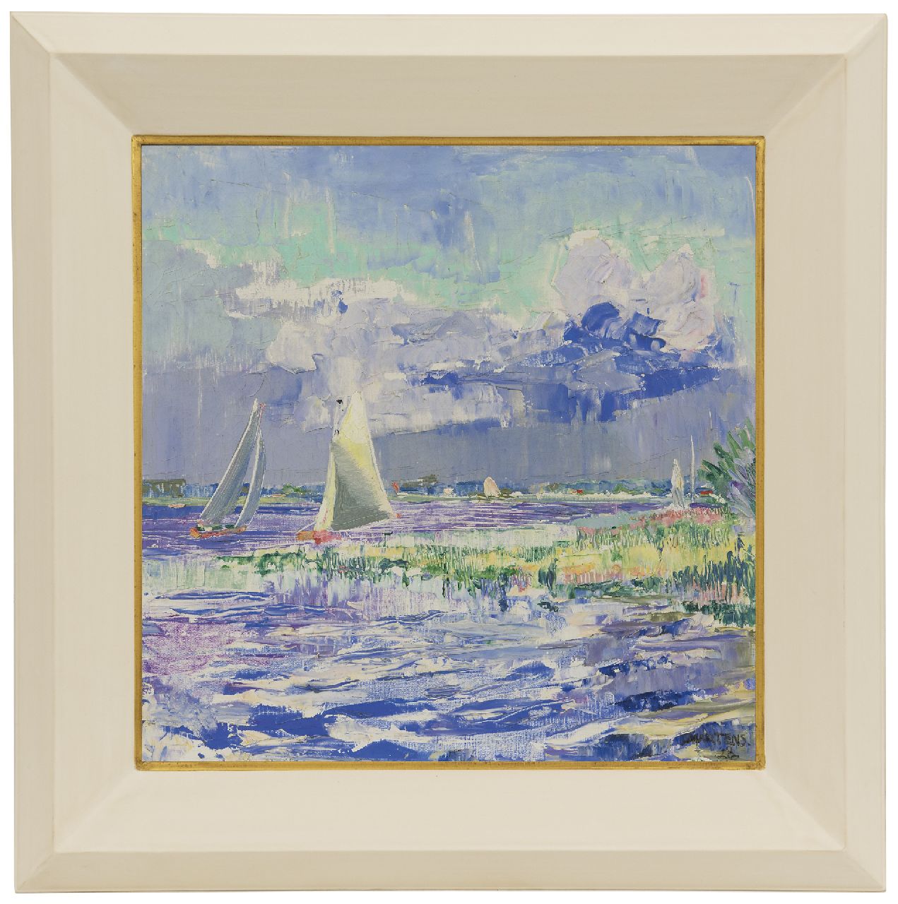 Martens G.G.  | Gijsbert 'George' Martens, Zeilboten op het Paterswoldsemeer, olieverf op doek 40,5 x 40,4 cm, gesigneerd rechtsonder en gedateerd '28