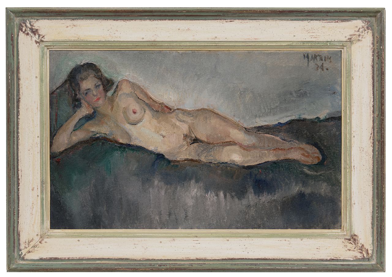 Martens G.G. | Gijsbert 'George' Martens | Schilderijen te koop aangeboden | Liggend naakt, olieverf op doek 38,2 x 61,6 cm, gesigneerd rechtsboven en gedateerd '34 Martens G.G. | Gijsbert 'George' Martens | Schilderijen te koop aangeboden | Liggend naakt, olieverf op doek 38,2 x 61,6 cm, gesigneerd rechtsboven en gedateerd '34