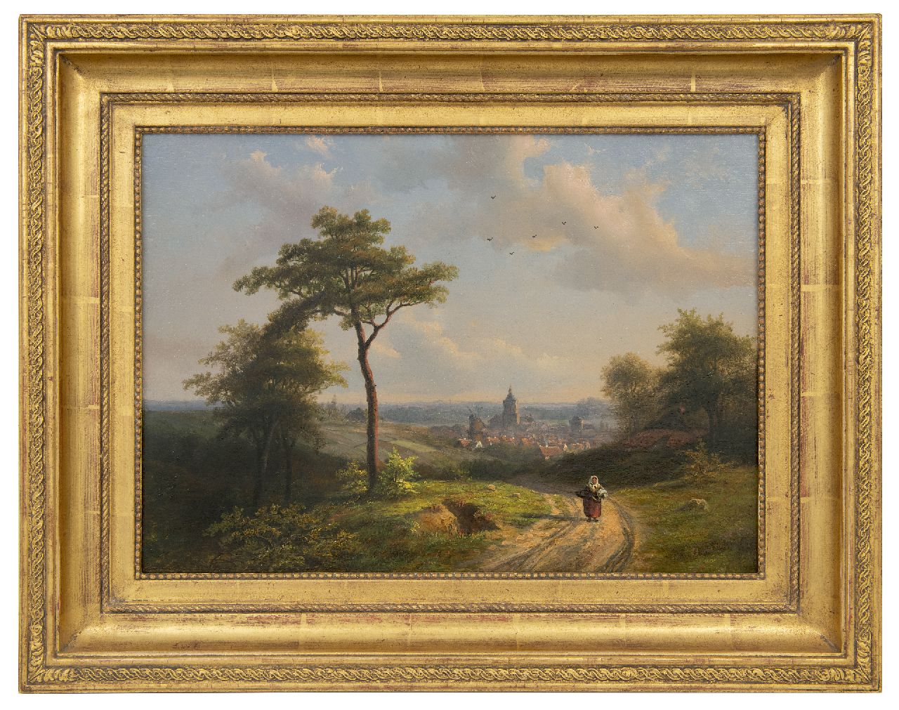 Biester A.  | Anthony Biester, Gezicht op Kleef vanaf de Nimwegerstrasse, olieverf op paneel 32,8 x 45,4 cm, gesigneerd rechtsonder en gedateerd 1864