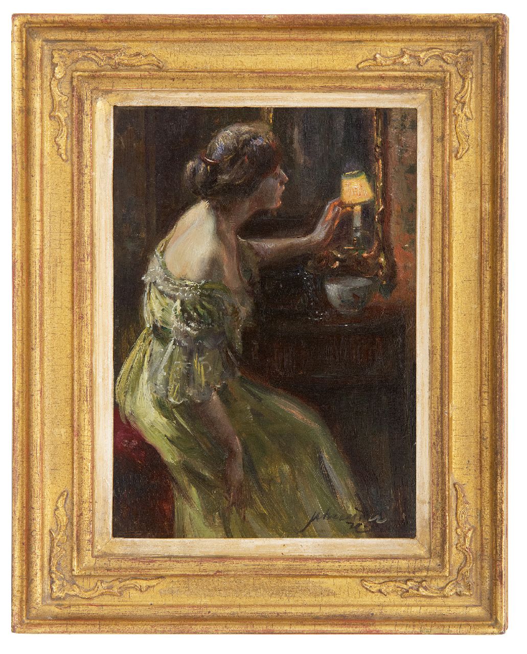 Schreuder van de Coolwijk J.H.W.M. | 'Jan' Hendrik Willem Maurits Schreuder van de Coolwijk, In gedachten verzonken, olieverf op paneel 20,0 x 14,0 cm, gesigneerd rechtsonder Schreuder van de Coolwijk J.H.W.M. | 'Jan' Hendrik Willem Maurits Schreuder van de Coolwijk, In gedachten verzonken, olieverf op paneel 20,0 x 14,0 cm, gesigneerd rechtsonder