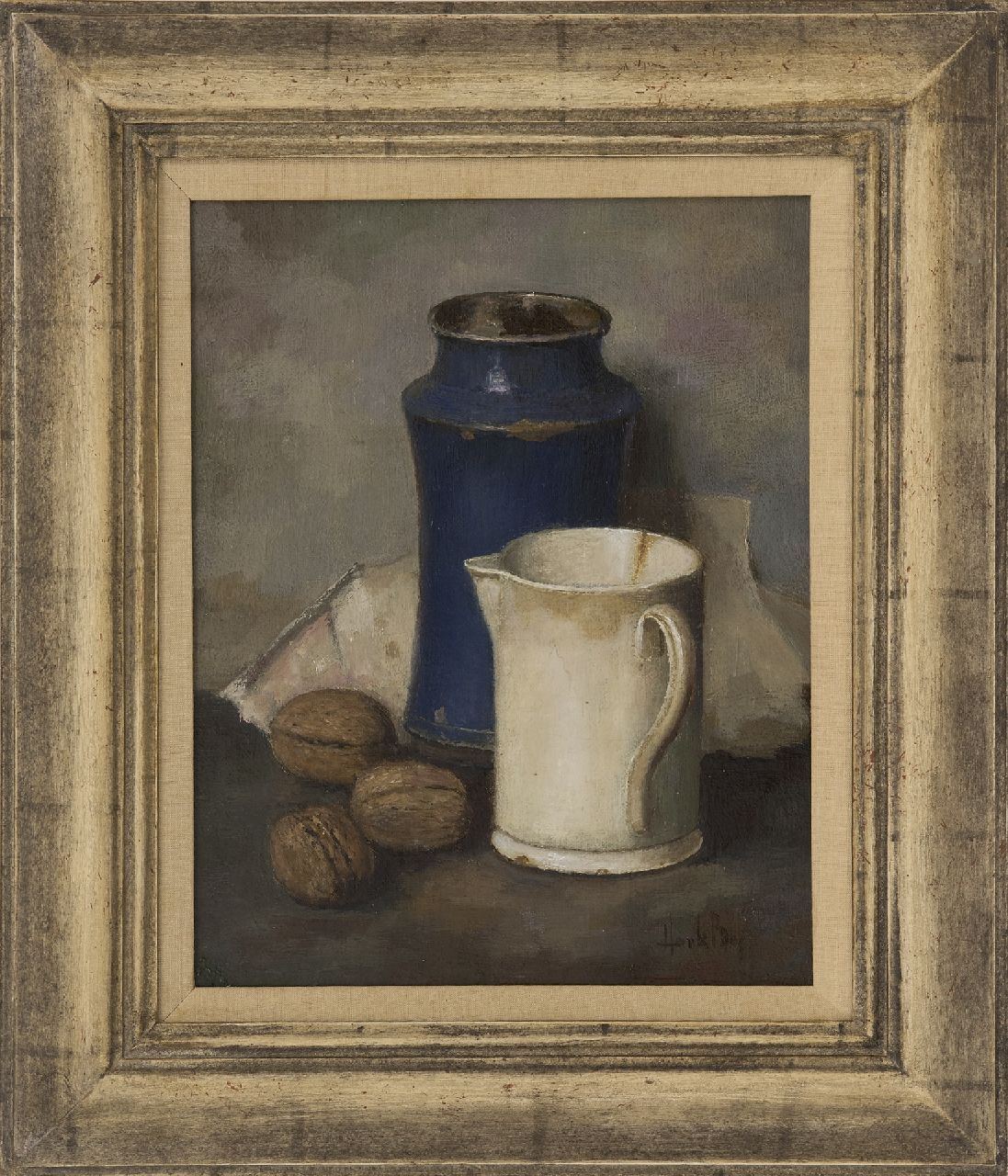 Bos H.  | Hendrik 'Henk' Bos | Schilderijen te koop aangeboden | Stilleven met aardewerk en walnoten, olieverf op doek 30,3 x 24,5 cm, gesigneerd rechtsonder