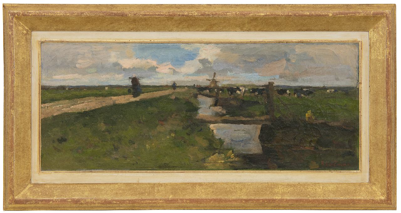 Ritsema J.C. | 'Jacob' Coenraad Ritsema, Landschap bij Haarlem, olieverf op doek 25,3 x 60,3 cm, gesigneerd rechtsonder en op spieraam Ritsema J.C. | 'Jacob' Coenraad Ritsema, Landschap bij Haarlem, olieverf op doek 25,3 x 60,3 cm, gesigneerd rechtsonder en op spieraam