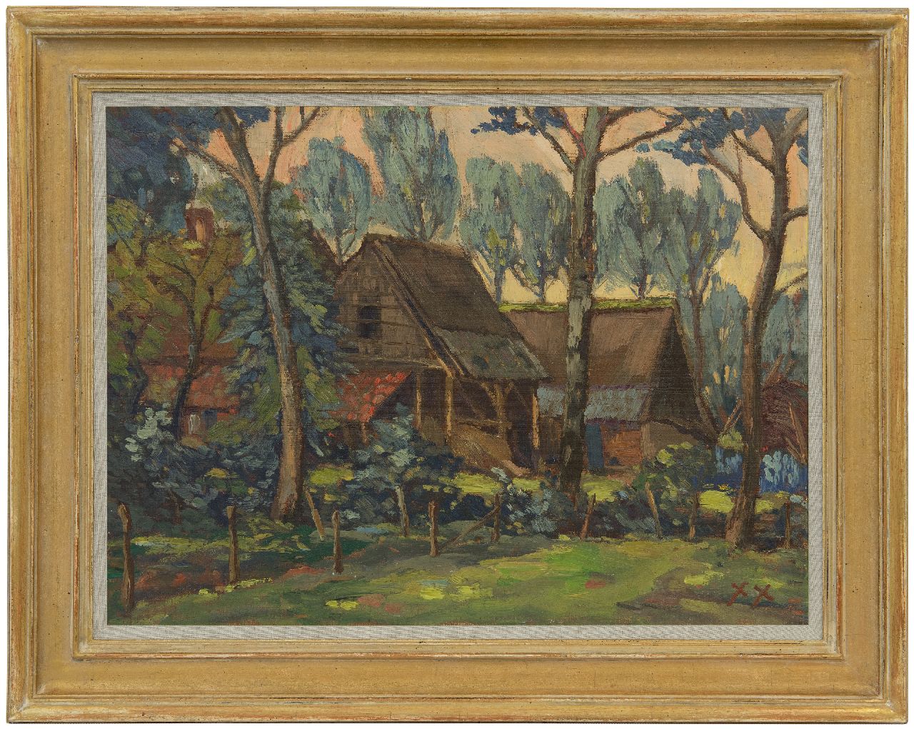 Kruysen J. | Johannes 'Jan' Kruysen | Schilderijen te koop aangeboden | Boerenerf, olieverf op doek 45,2 x 60,3 cm, gesigneerd rechtsonder met monogram Kruysen J. | Johannes 'Jan' Kruysen | Schilderijen te koop aangeboden | Boerenerf, olieverf op doek 45,2 x 60,3 cm, gesigneerd rechtsonder met monogram