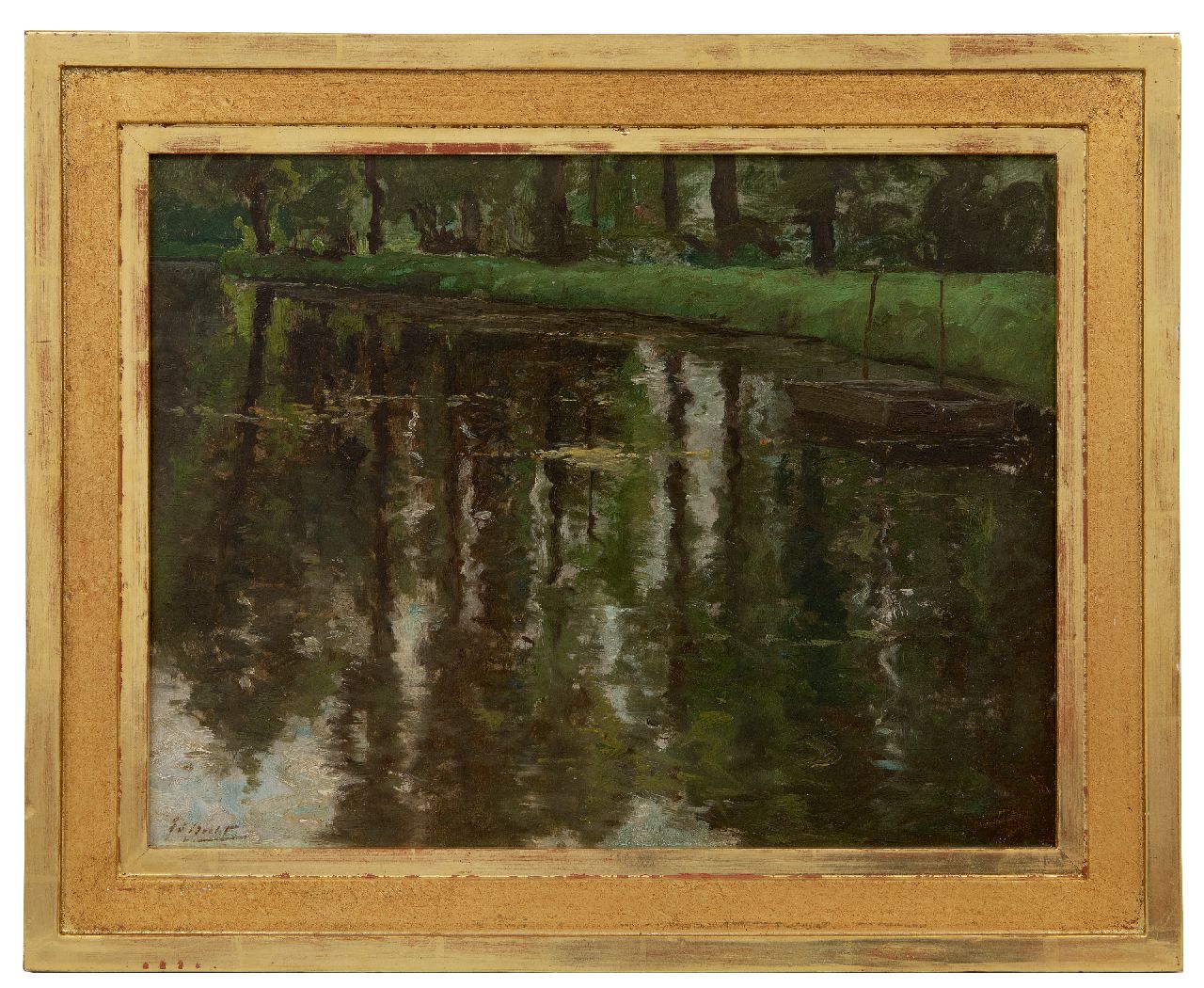 Becht E.A.  | Eduard August 'Ed' Becht | Schilderijen te koop aangeboden | Vijver in het Haagse Bos, olieverf op board op paneel 27,0 x 35,1 cm, gesigneerd linksonder