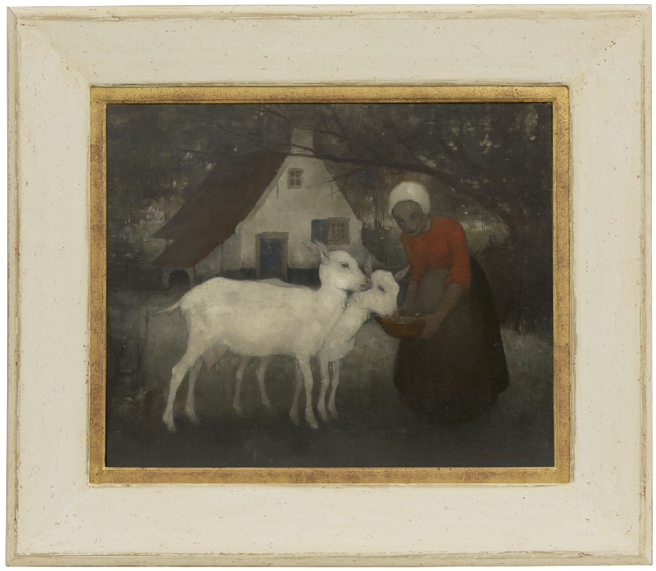 Hoboken J. van | Jacoba 'Jemmy' van Hoboken, Geitjes voeren, olieverf op doek 36,1 x 43,8 cm, gesigneerd rechtsonder en gedateerd '34 Hoboken J. van | Jacoba 'Jemmy' van Hoboken, Geitjes voeren, olieverf op doek 36,1 x 43,8 cm, gesigneerd rechtsonder en gedateerd '34