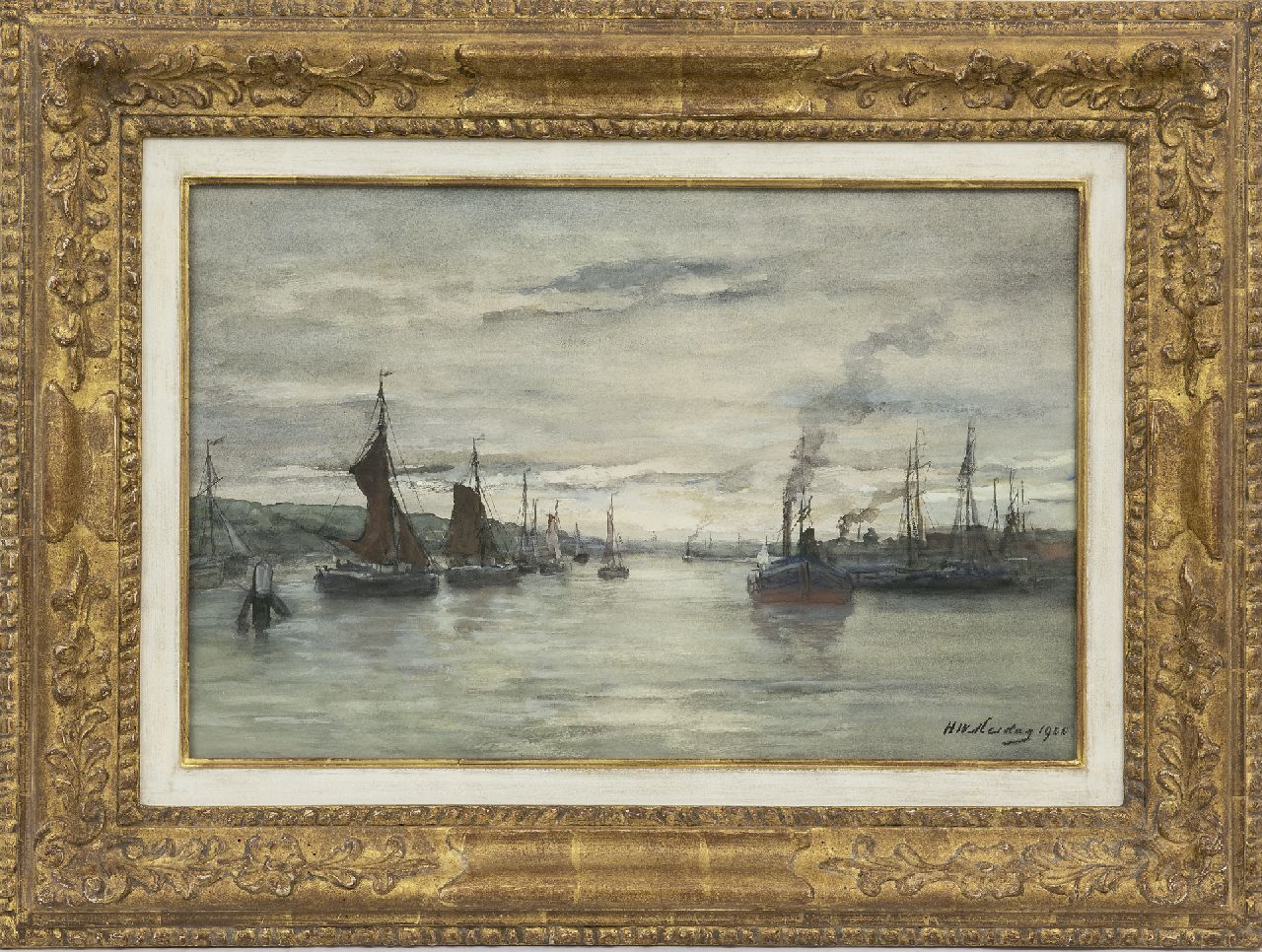 Mesdag H.W. | Hendrik Willem Mesdag, Binnenhaven Scheveningen, aquarel op papier 34,4 x 51,9 cm, gesigneerd rechtsonder en gedateerd 1900 Mesdag H.W. | Hendrik Willem Mesdag, Binnenhaven Scheveningen, aquarel op papier 34,4 x 51,9 cm, gesigneerd rechtsonder en gedateerd 1900